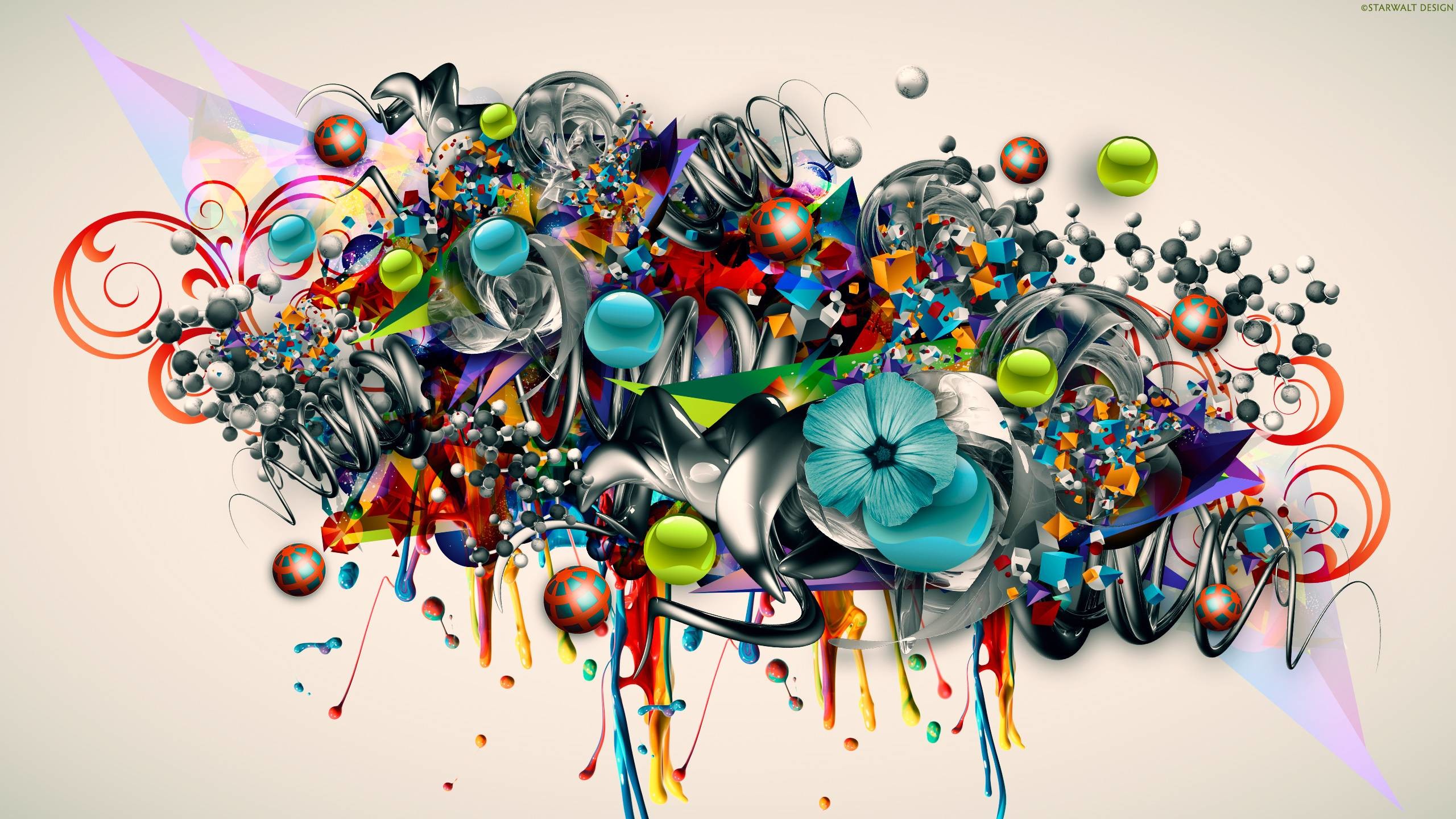 Arte digitale, Astratto, Sfere, Fiori, Graffiti 3D, 2K, sfondo per PC e portatile