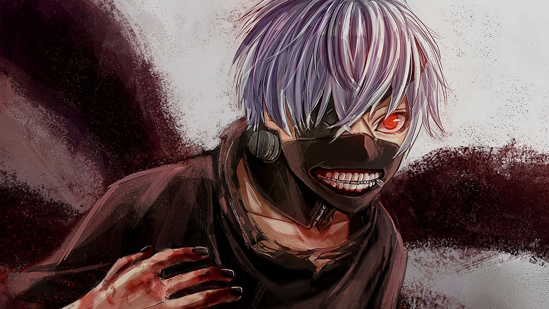 Ken Kaneki, Tokyo Ghoul, Maschera, Sangue, 1920x1080, sfondo per PC