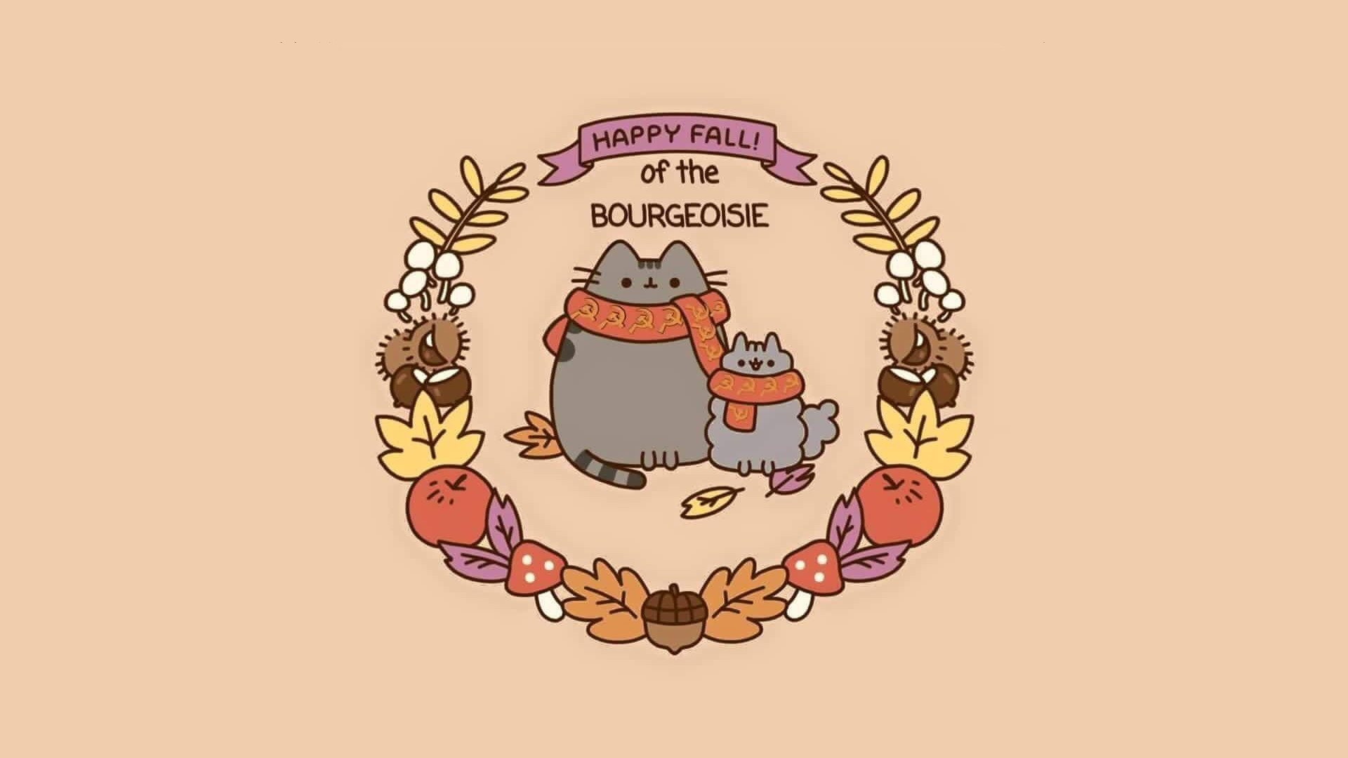 Pusheen, Autunno, Ghirlanda, Sciarpa, Full HD, wallpaper per portatile