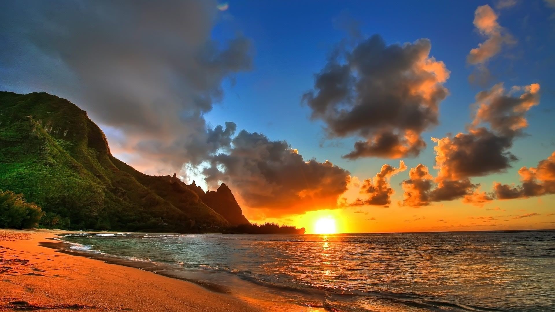 Spiaggia, Tramonto, Scogliere, Oceano, Full HD, wallpaper per PC