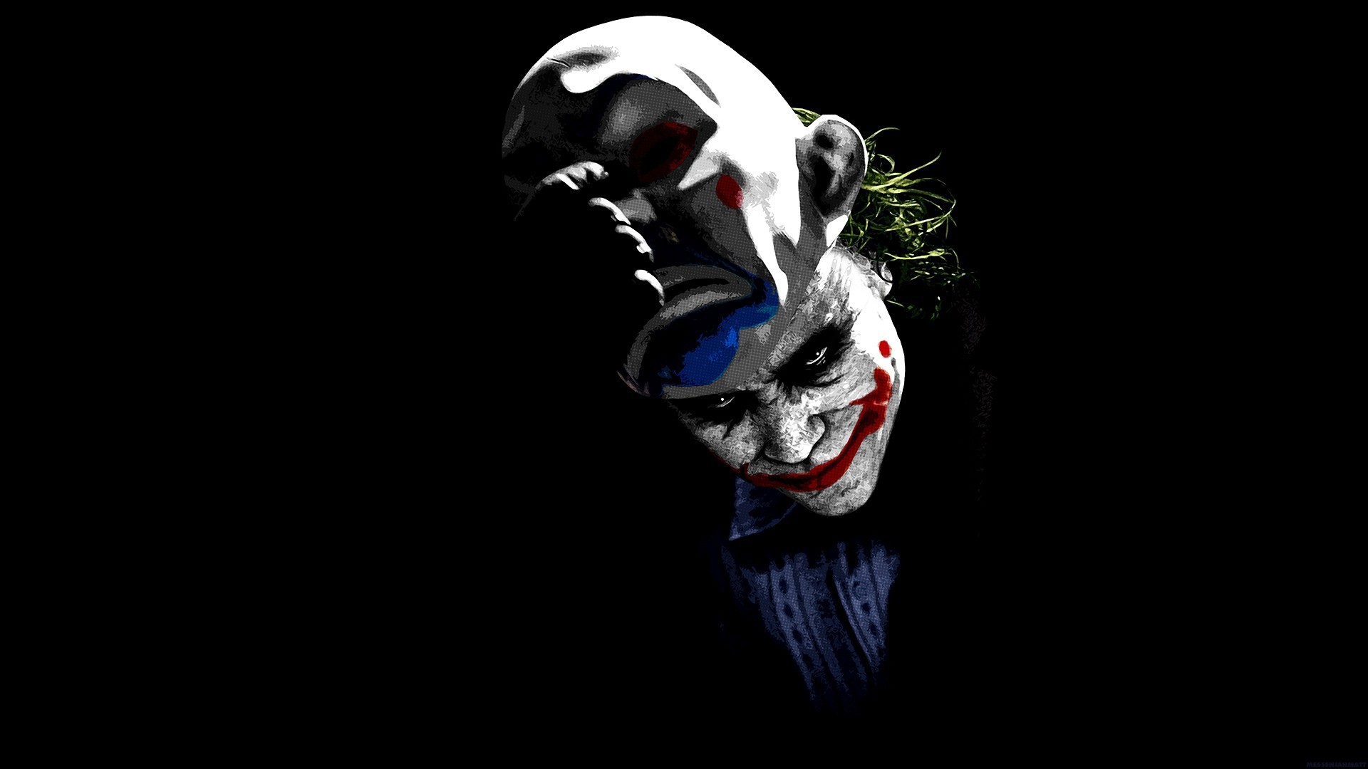 Joker, Heath Ledger, Sfondo nero, Trucco da clown, Full HD, wallpaper per PC