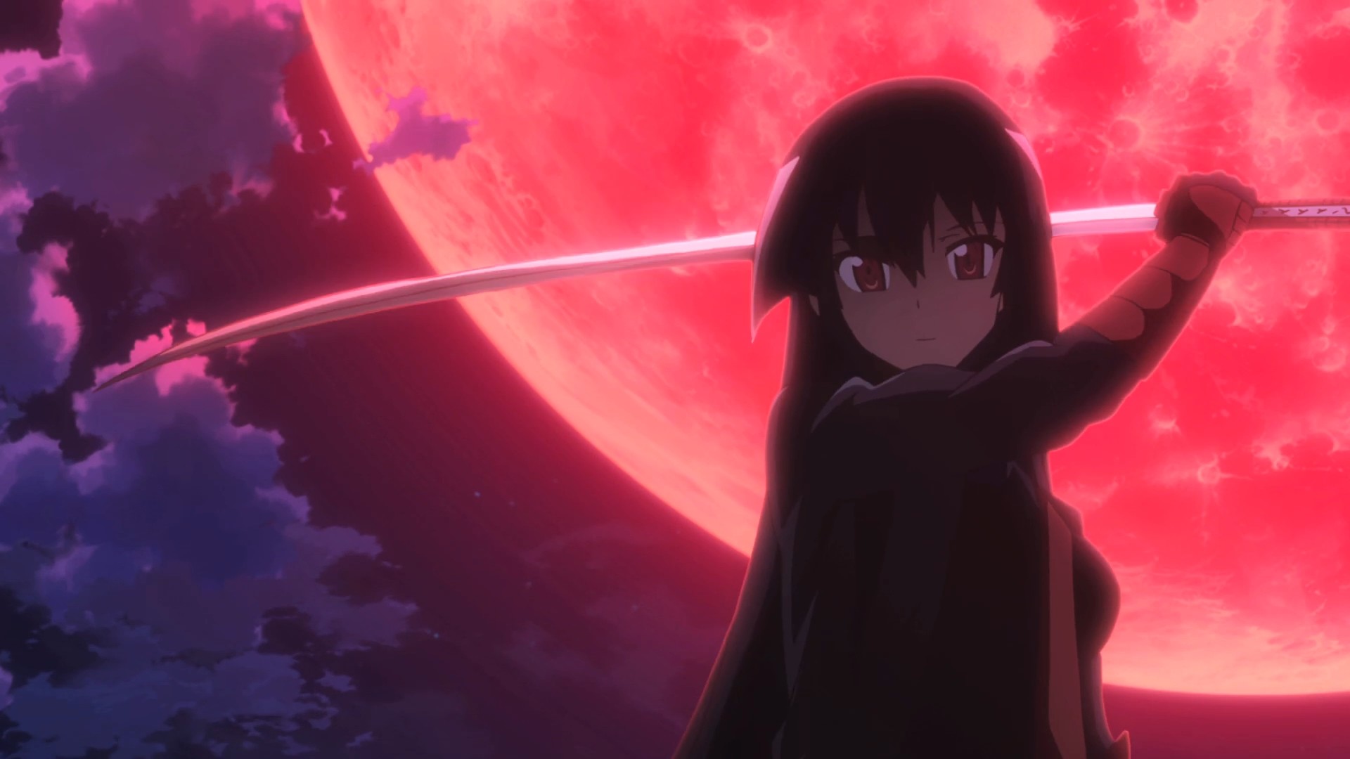 Akame, Akame ga Kill!, Luna rossa, Katana, Silhouette, 16:9 Full HD, sfondo widescreen