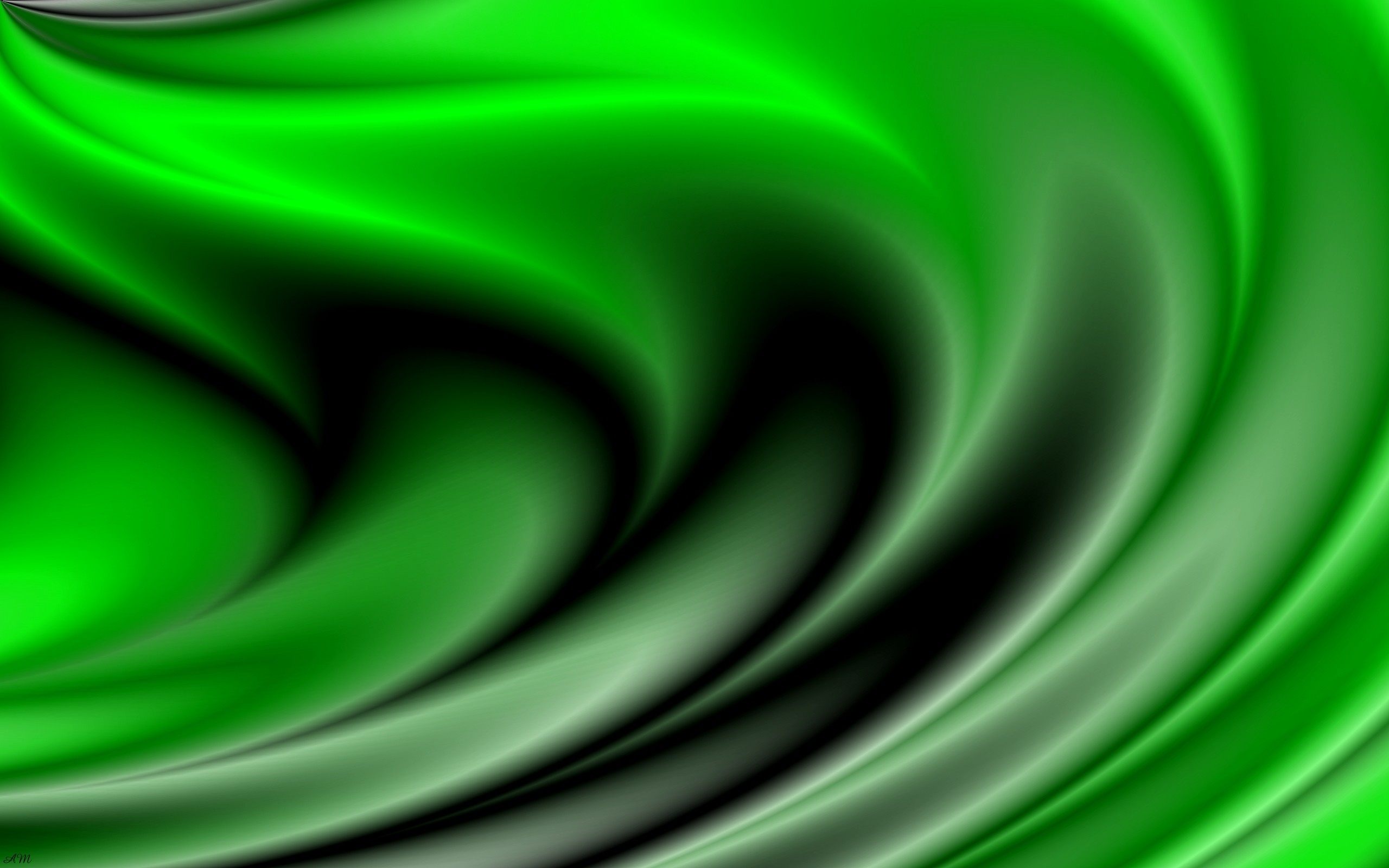 Onde, Verde e nero, Astratto, 2K, sfondo per portatile