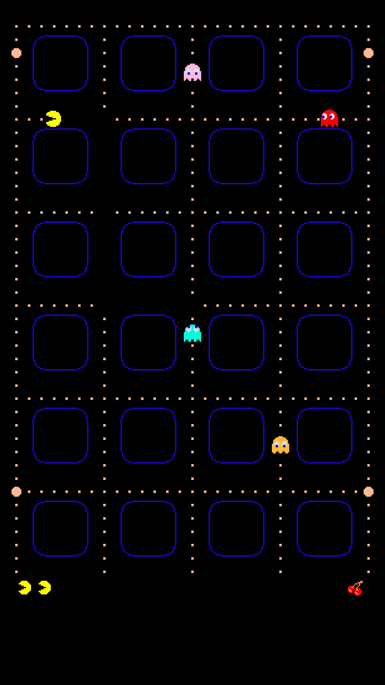 Pac-Man, Labirinto, Verticale, Pixel art, Sfondo nero, 1242x2208, schermata di blocco iPhone