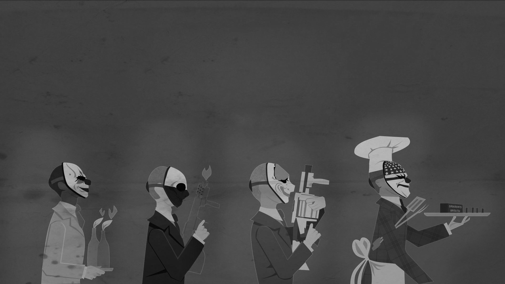 Payday Gang, Payday 2, Minimalista, Sfondo grigio, Full HD, wallpaper per PC