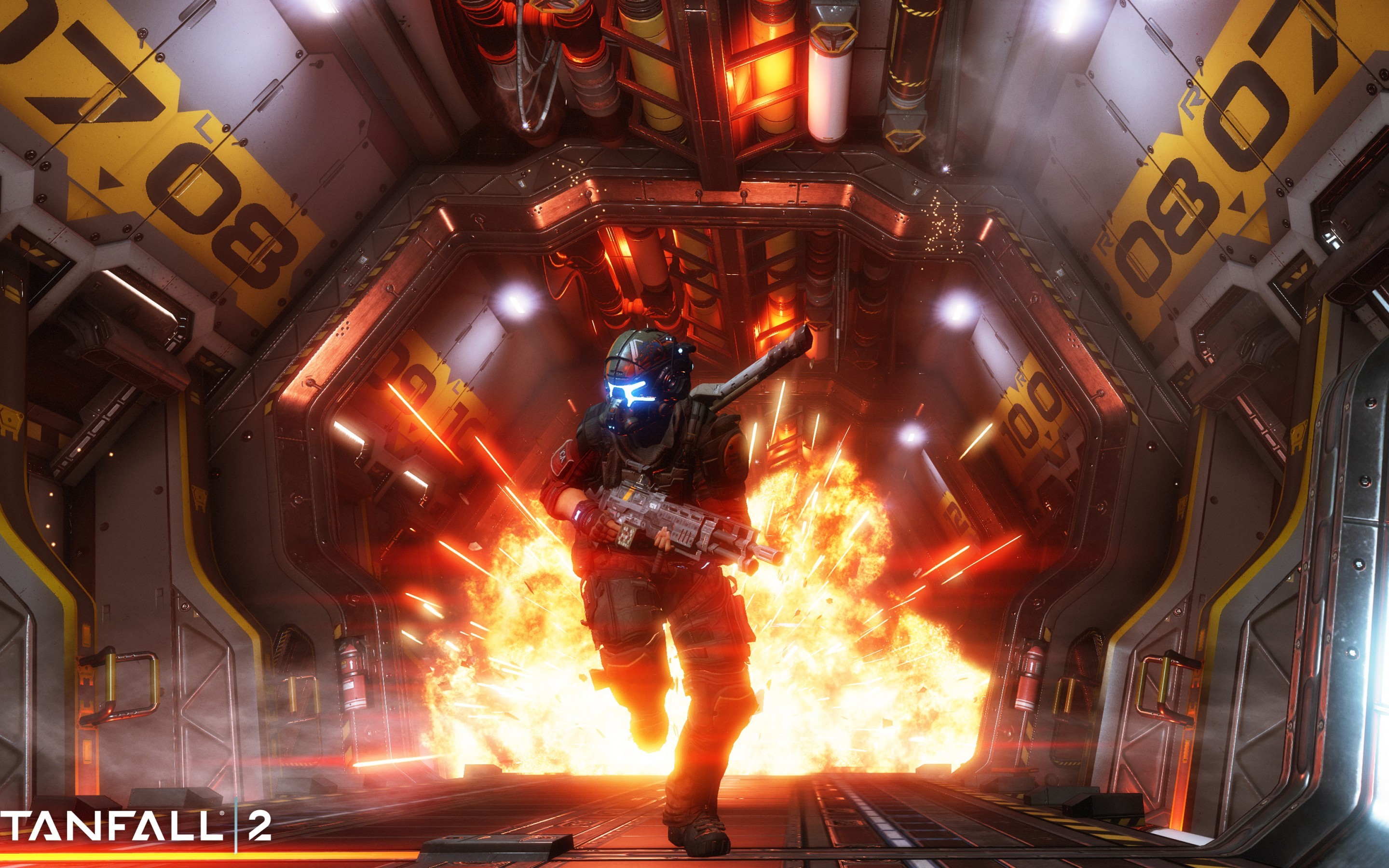 Titanfall 2, Pilota, Fiamme, Corridoio, 16:10 2K, wallpaper widescreen