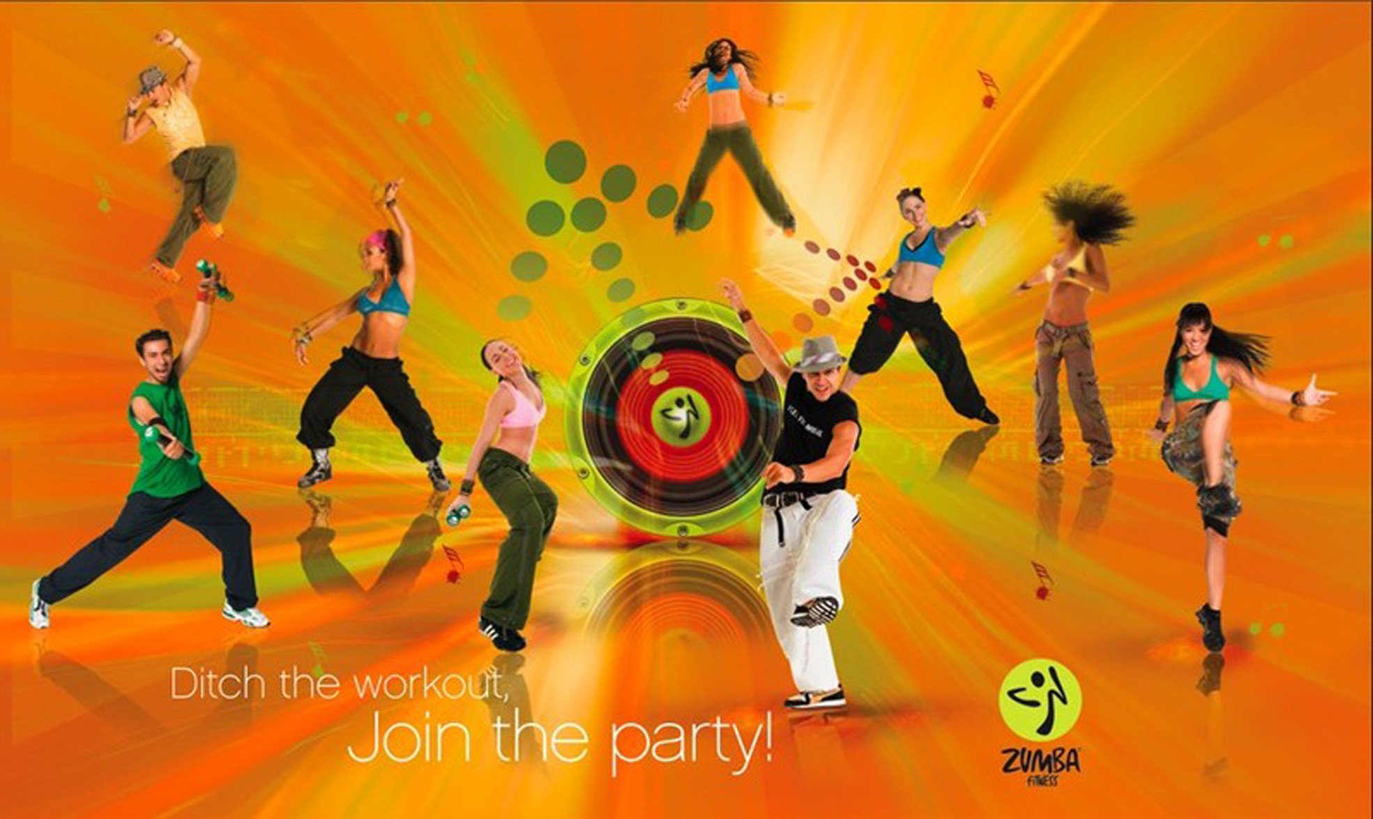 Zumba, Ditch the workout, join the party, Ballerini, Arancione, Full HD, sfondo per portatile