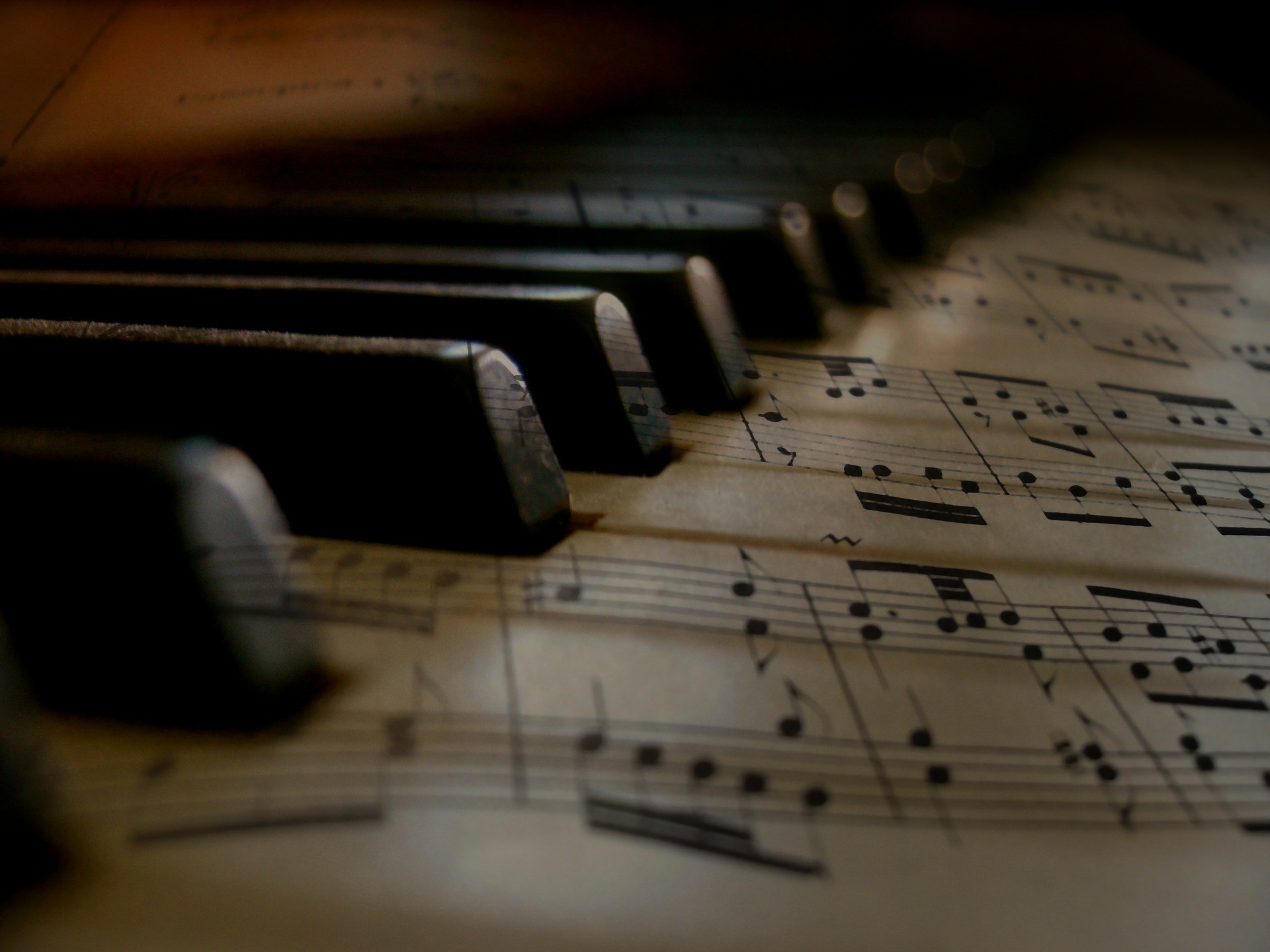 Pianoforte, Spartito, Tasti, Penombra, Full HD, sfondo per iPad e tablet
