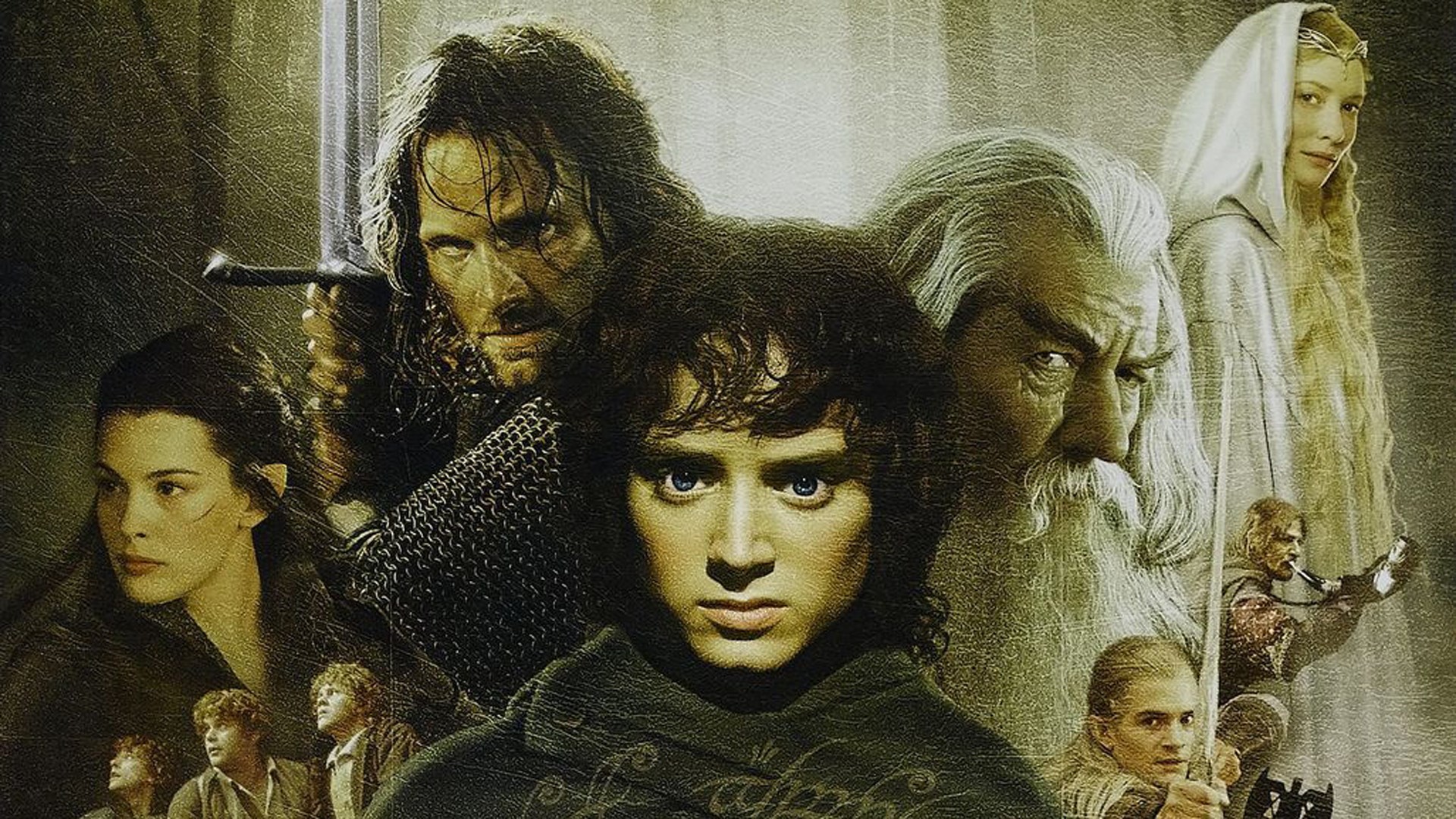 Frodo Baggins, Aragorn, Gandalf, Arwen, Galadriel, La Compagnia dell'Anello, sfondo Full HD