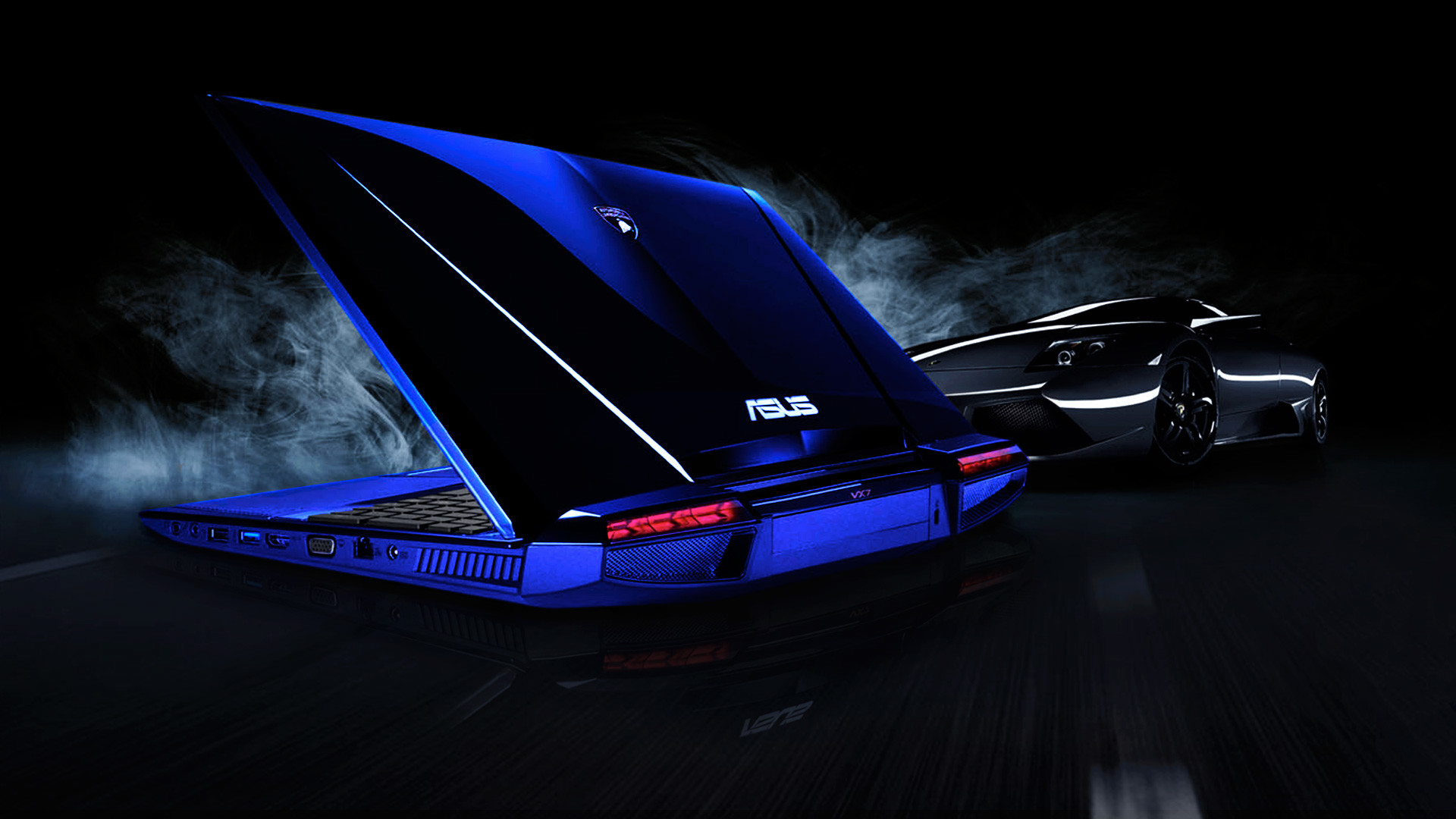 ASUS Lamborghini VX, Laptop, Auto sportiva, Blu, Fumo, Full HD 1080p, sfondo desktop