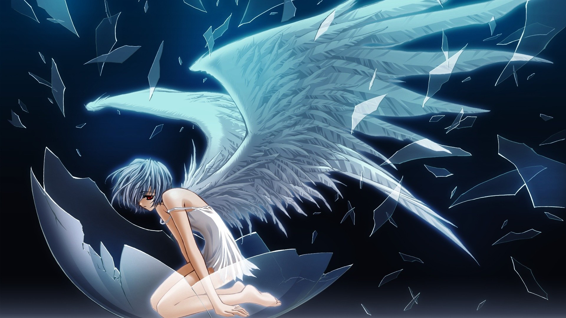 Ragazzo angelo, Ali, Vetri rotti, Blu, Full HD, wallpaper per PC
