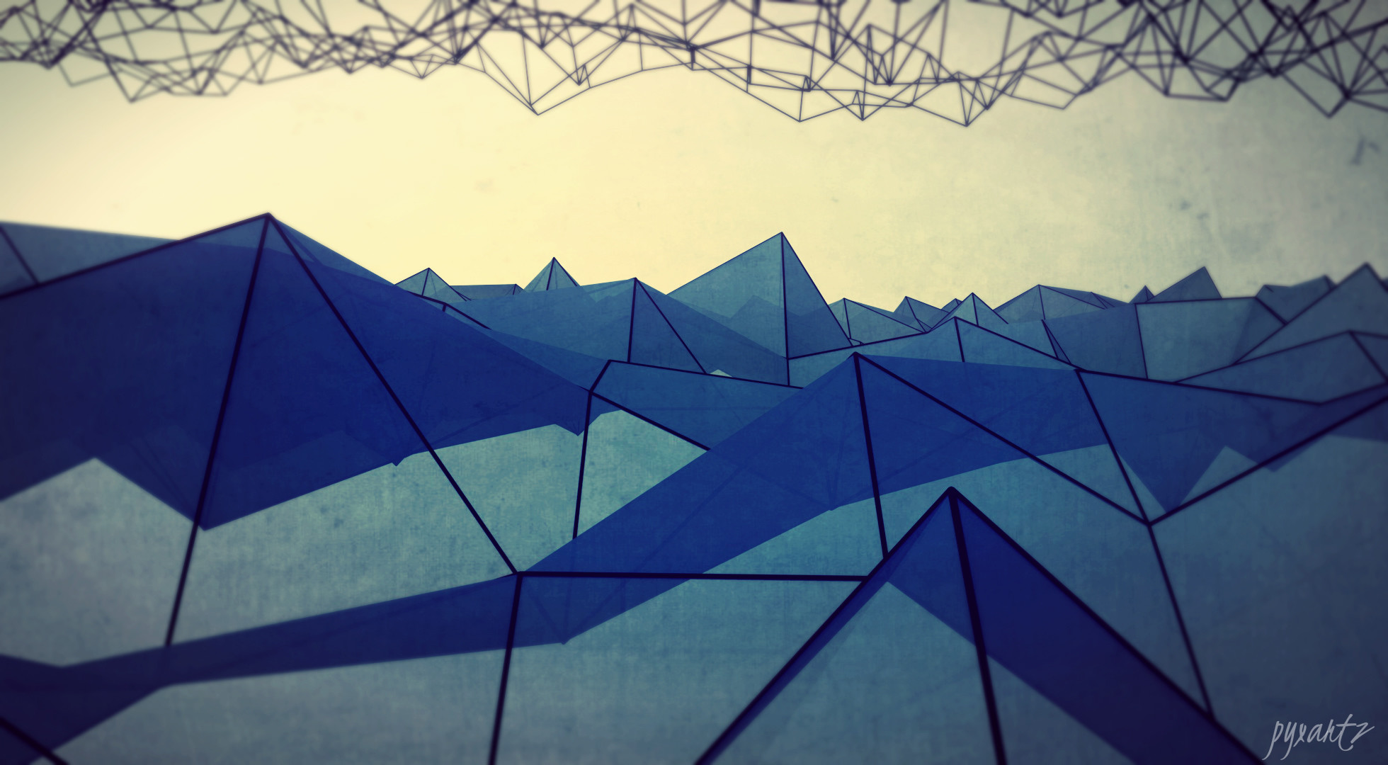 Low poly, Montagne, Blu, Wireframe, Full HD, sfondo Windows 11