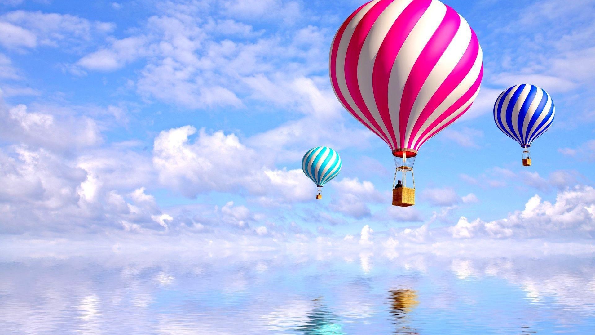 Mongolfiere, Cielo, Nuvole, Riflesso, sfondo per il tuo desktop