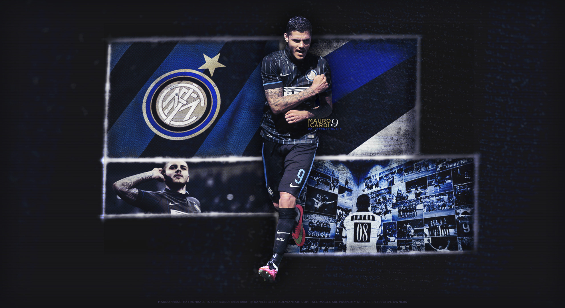 Mauro Icardi, Inter, Stemma Inter, Collage, Full HD, sfondo per PC e portatile