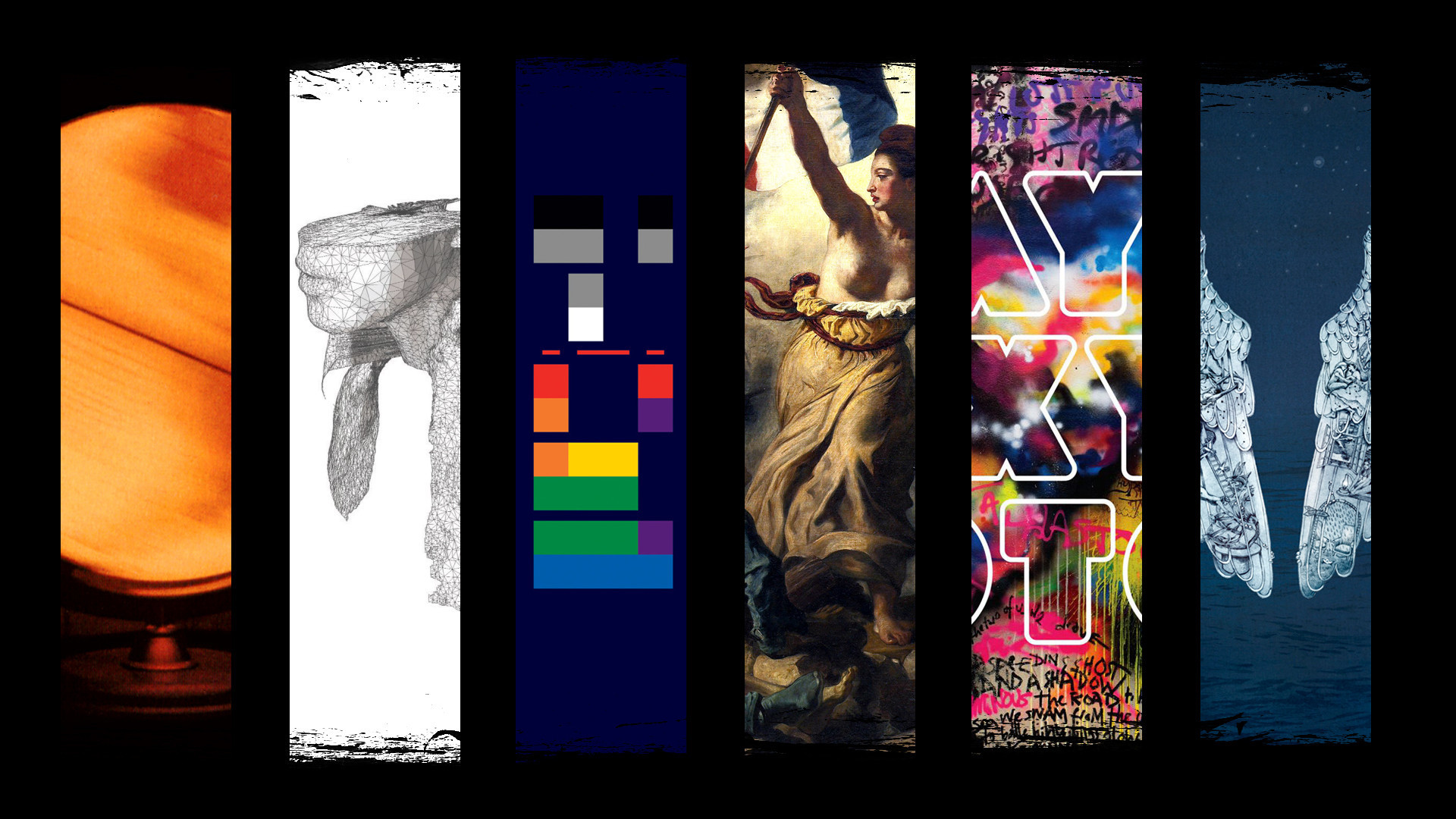Coldplay, Copertine album, Parachutes, X&Y, Viva la Vida, Mylo Xyloto, sfondo Full HD per PC
