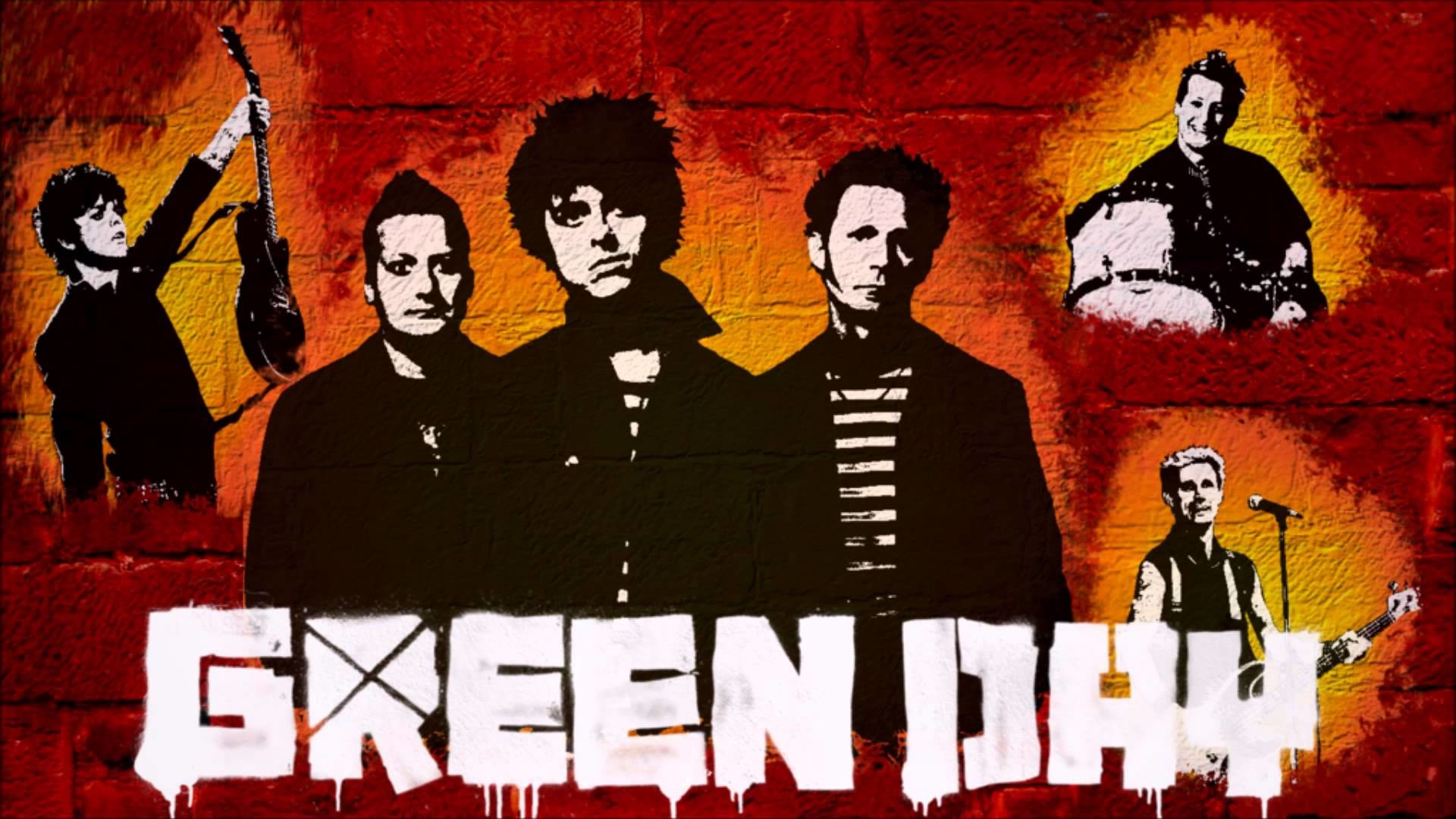 Green Day, Billie Joe Armstrong, Mike Dirnt, Tré Cool, Stencil, Rosso, sfondo Windows 11