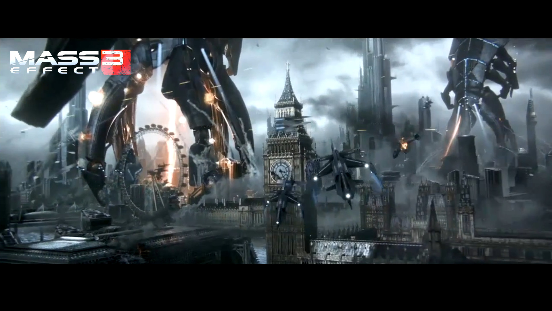 Mass Effect 3, Mass Effect, Razziatori, Londra, Big Ben, Invasione, wallpaper 1920x1080