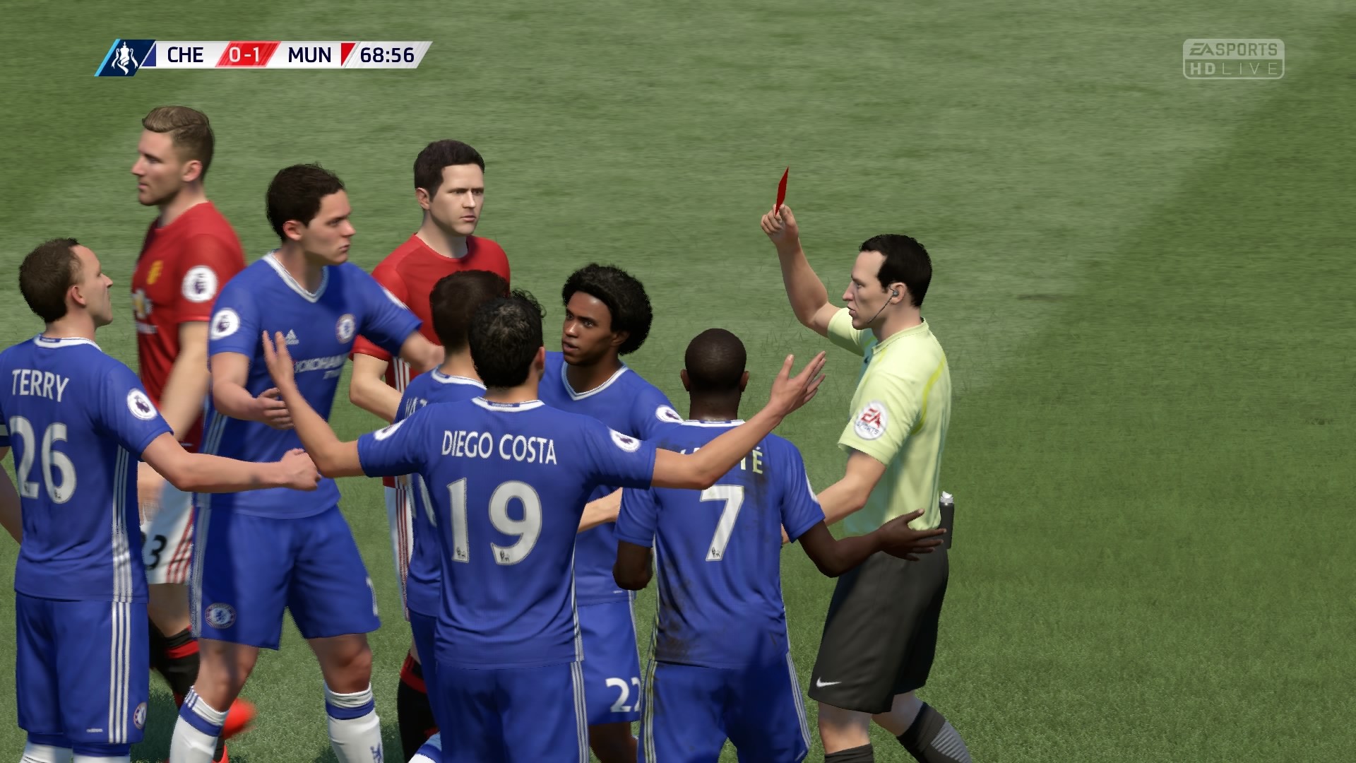 FIFA 17, Chelsea, Manchester United, Cartellino rosso, Diego Costa, sfondo widescreen Full HD