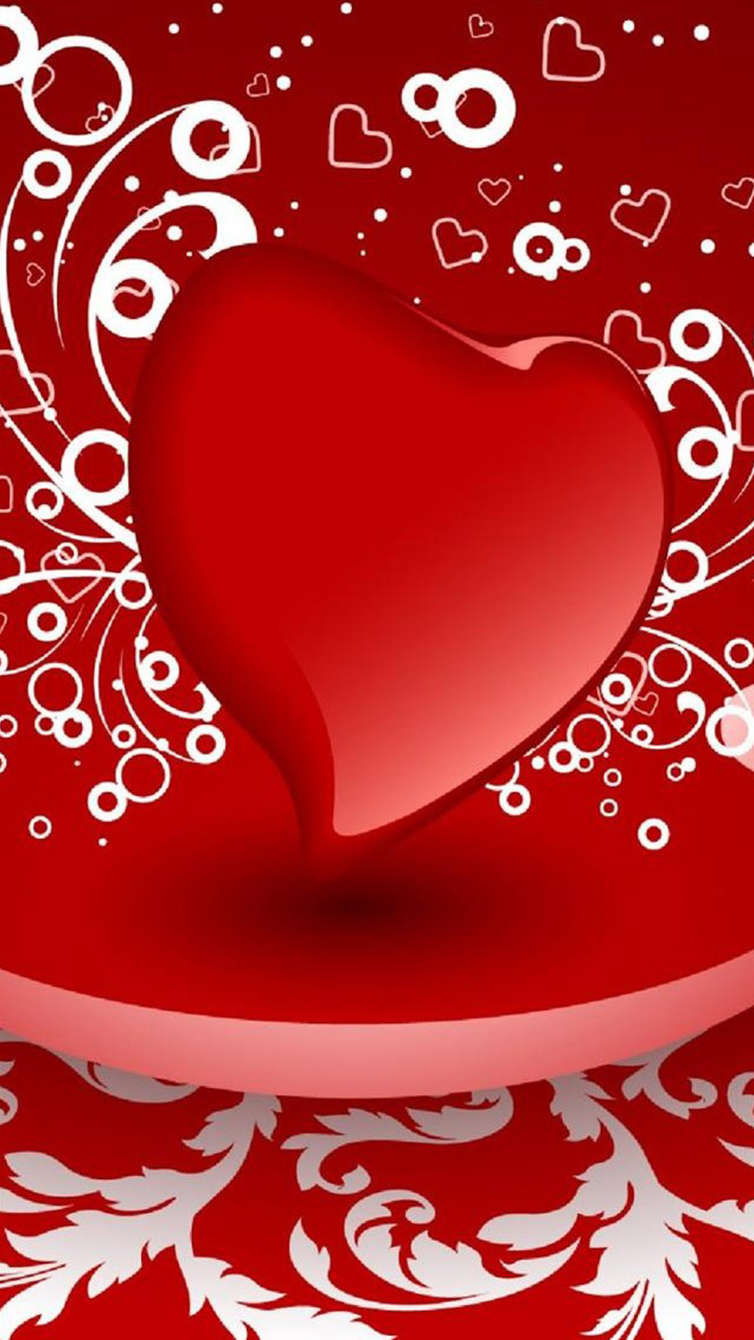 Cuore rosso, Decorazioni floreali, Sfondo rosso, Full HD, schermata di blocco del cellulare