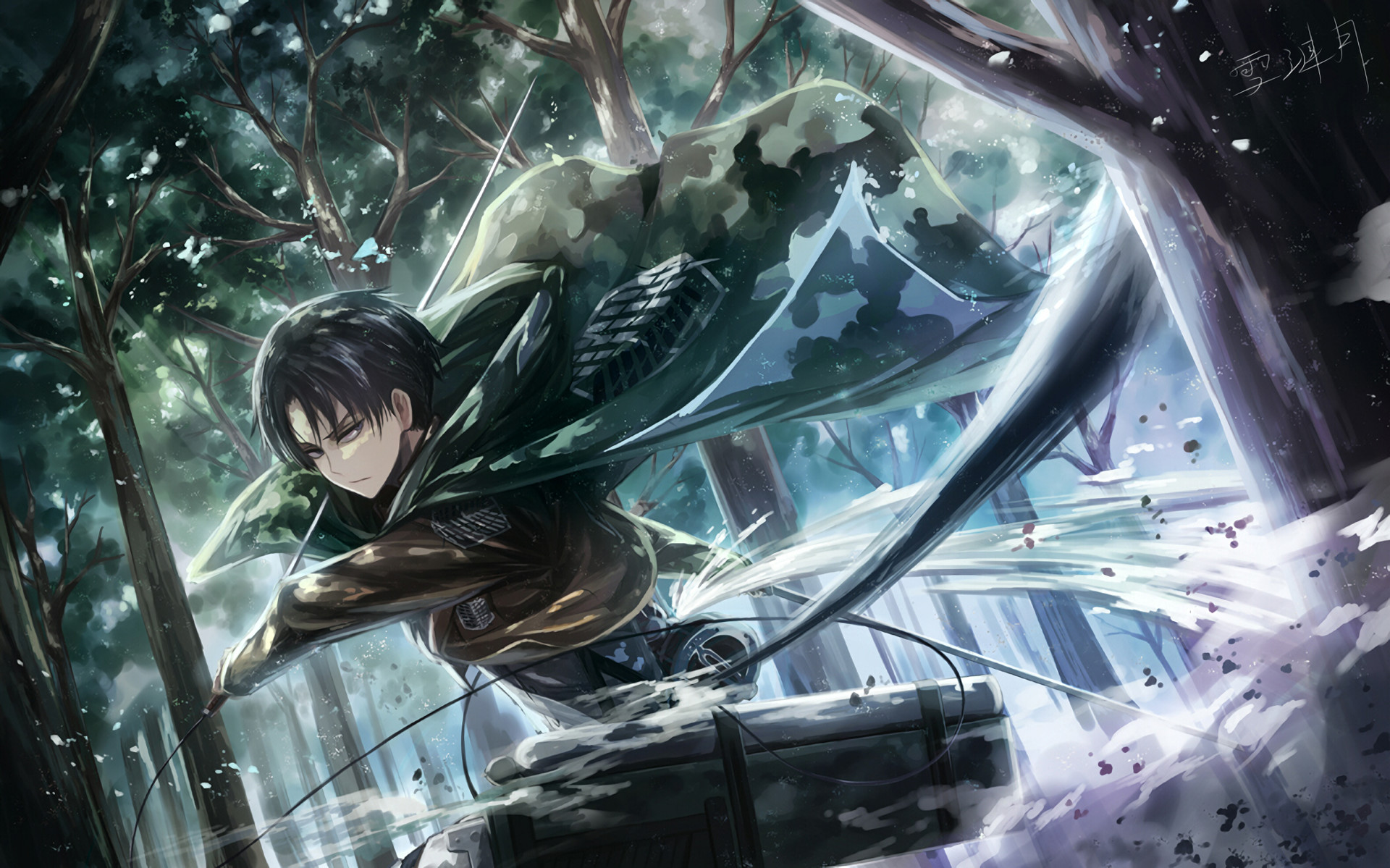 Levi Ackerman, L'attacco dei giganti, Foresta, Anime, Full HD, wallpaper per computer