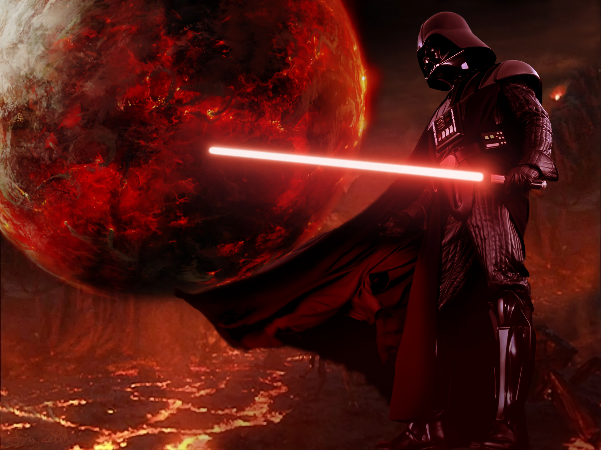 Darth Vader, Mustafar, Spada laser, Lava, Full HD, sfondo per iPad e tablet