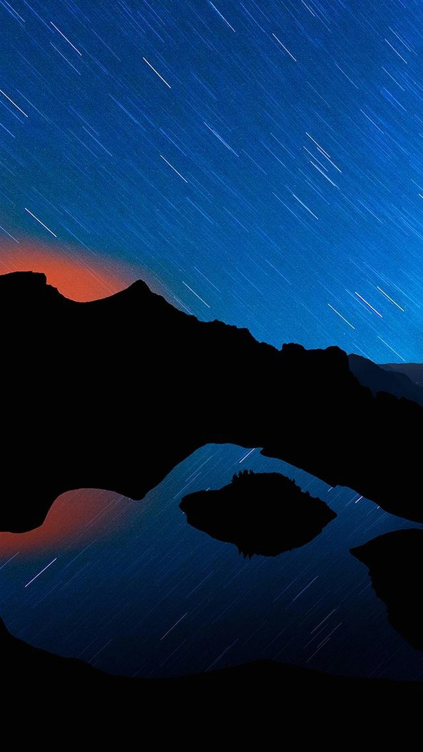 Montagne, Scie stellari, Notte, Lago, Silhouette, immagine di sfondo LG G3