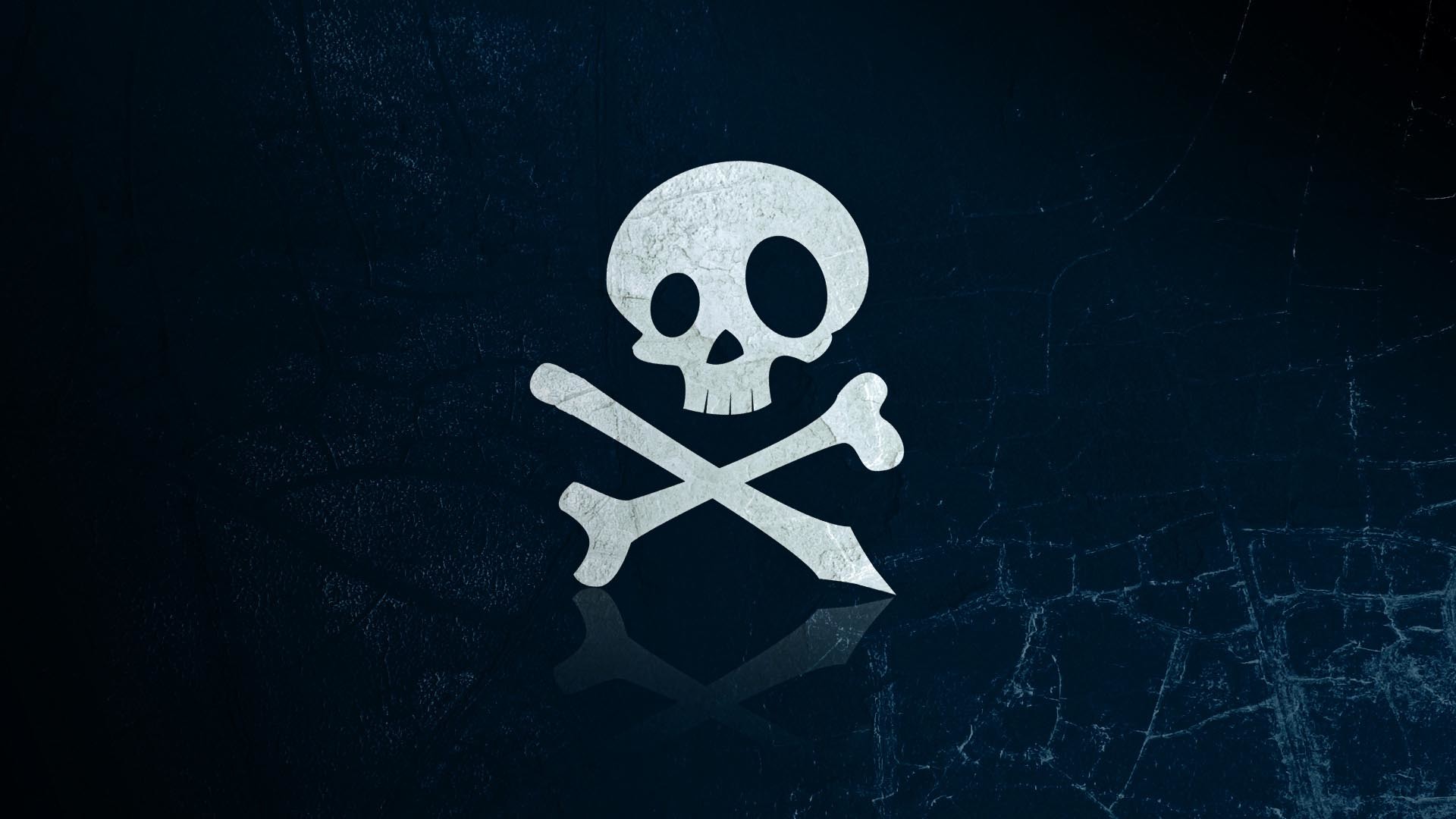 Teschio, Tibie incrociate, Jolly Roger, Sfondo blu scuro, Full HD, wallpaper per PC