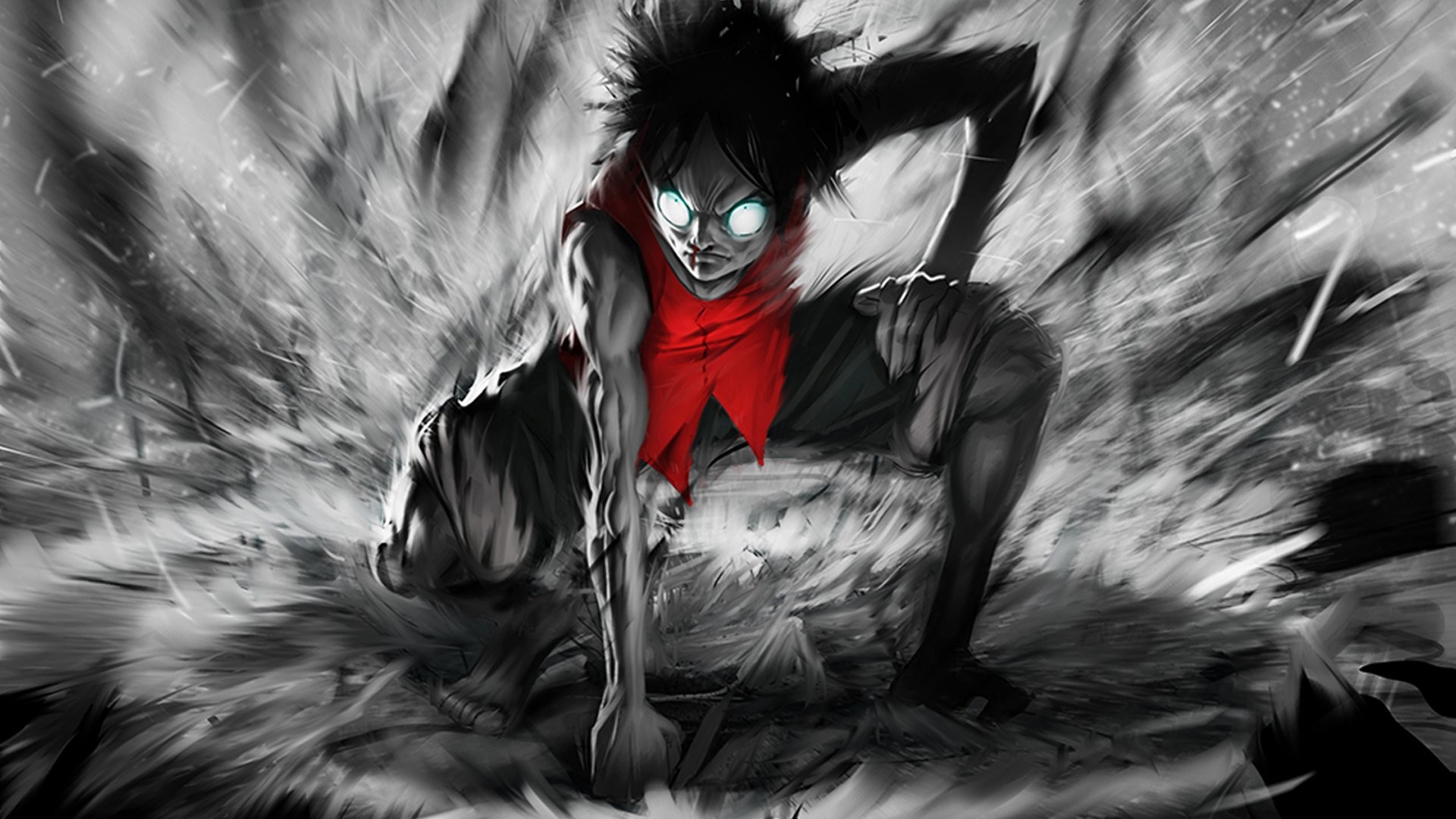 Monkey D. Luffy, One Piece, Bianco e nero, Aura, Manga, Full HD, sfondo per PC e portatile
