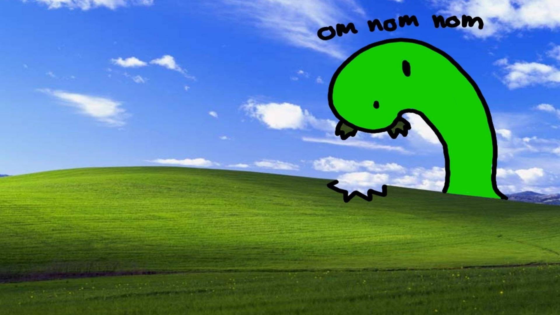 Bliss, Windows XP, Dinosauro, Om nom nom, Fumetto, 16:9 Full HD, sfondo widescreen