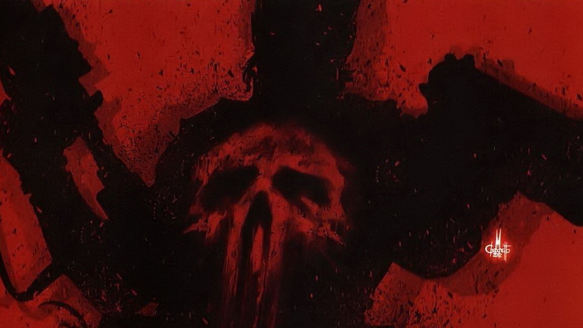 Teschio del Punitore, The Punisher, Rosso, Grunge, Full HD, sfondo desktop