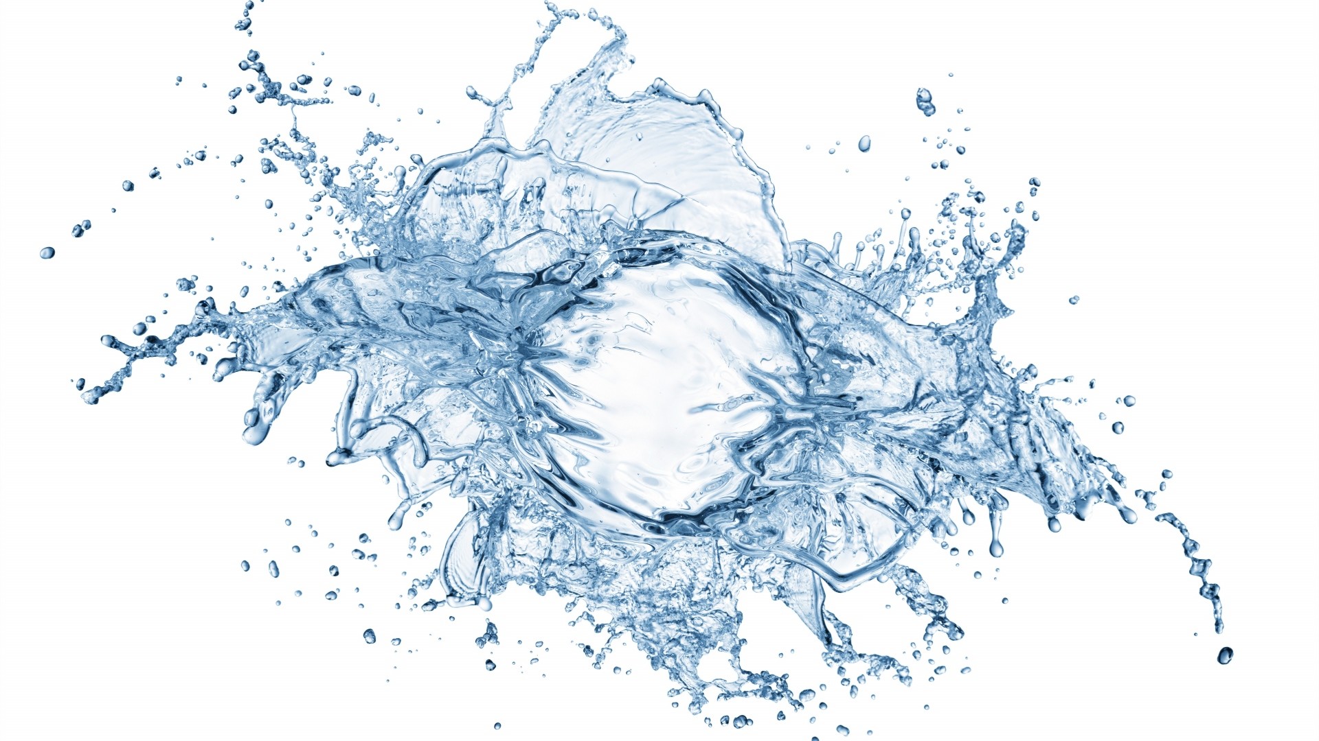 Spruzzo d'acqua, Sfondo bianco, Gocce, 16:9 Full HD, wallpaper widescreen