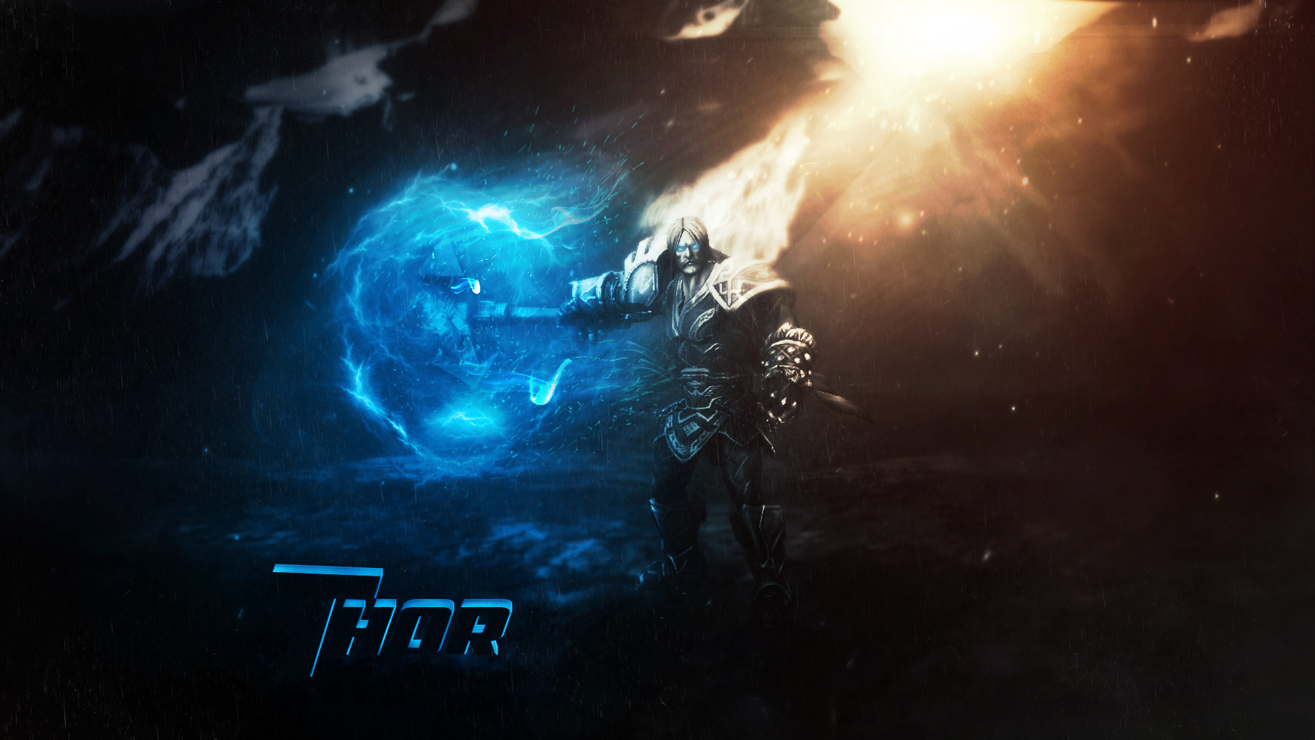 Thor, Marvel, Fulmine blu, Arte digitale, Full HD, sfondo per PC e portatile