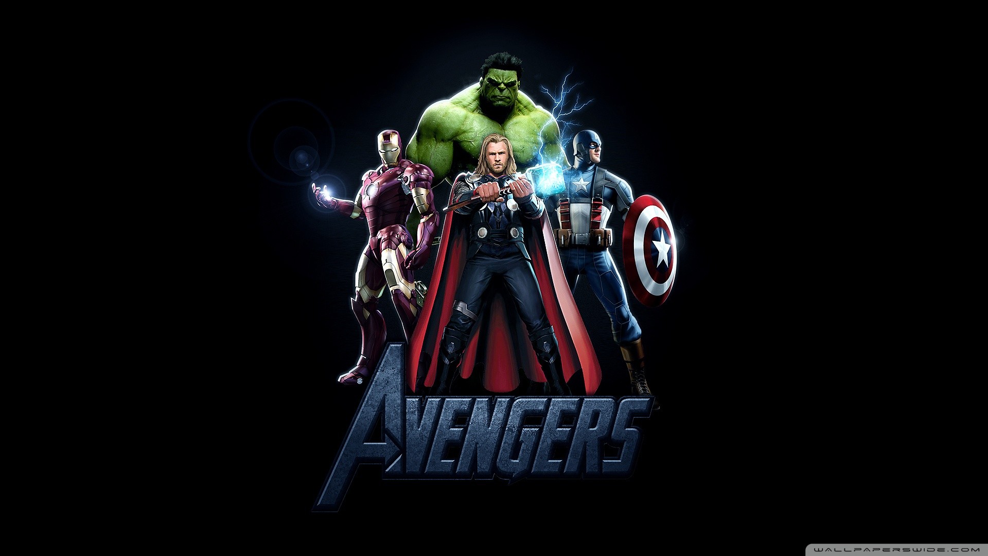 The Avengers, Hulk, Thor, Iron Man, Capitan America, Logo, Full HD, sfondo desktop
