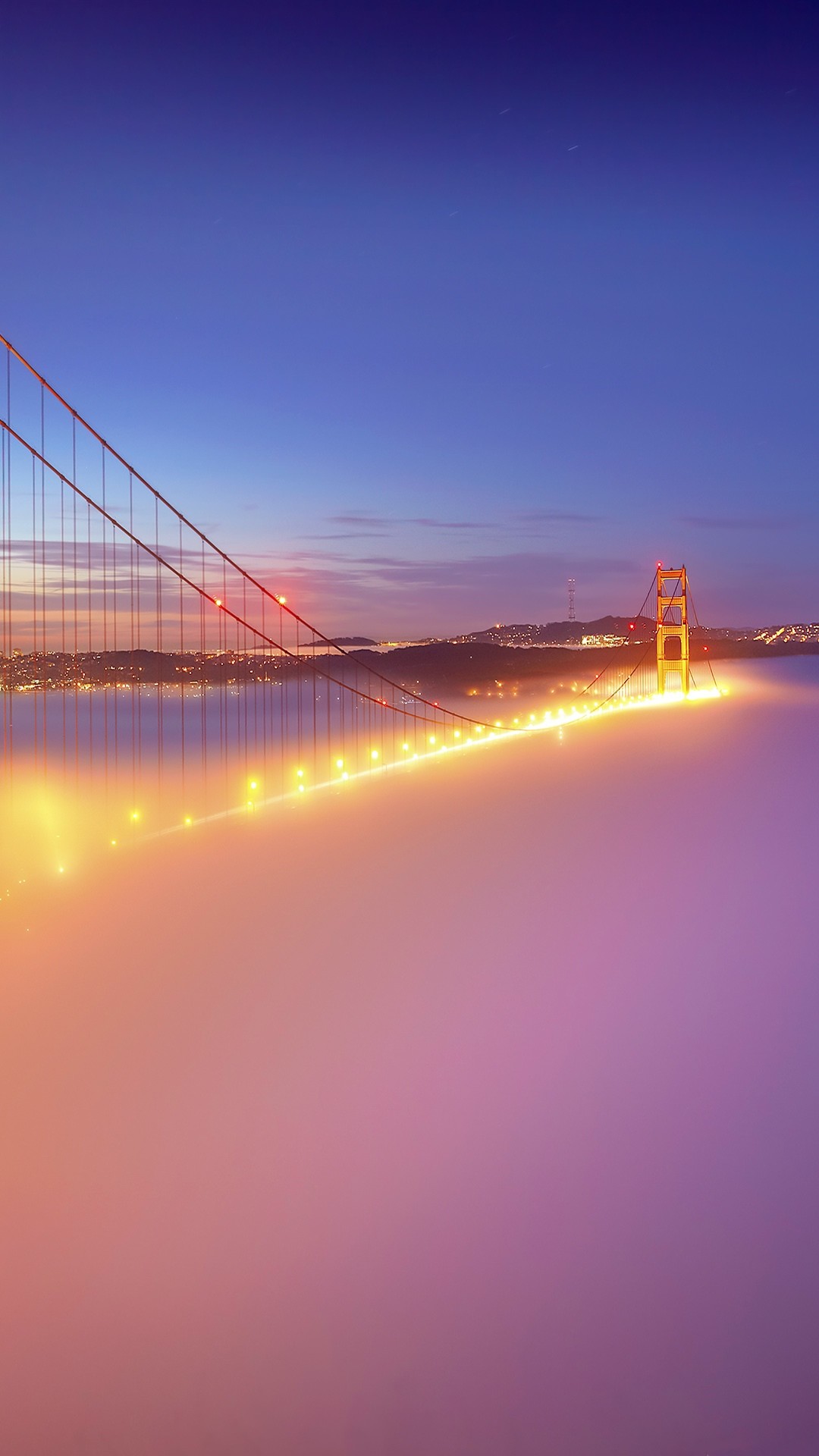 Golden Gate Bridge, San Francisco, Nebbia, Tramonto, sfondo per il tuo smartphone