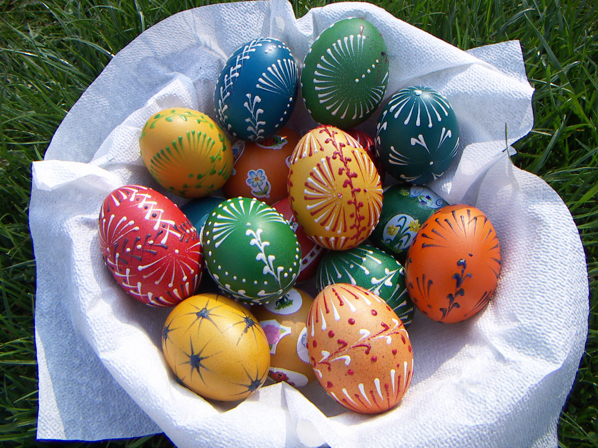 Uova di Pasqua, Uova dipinte, Cestino, Tovagliolo, Full HD, sfondo per iPad e tablet