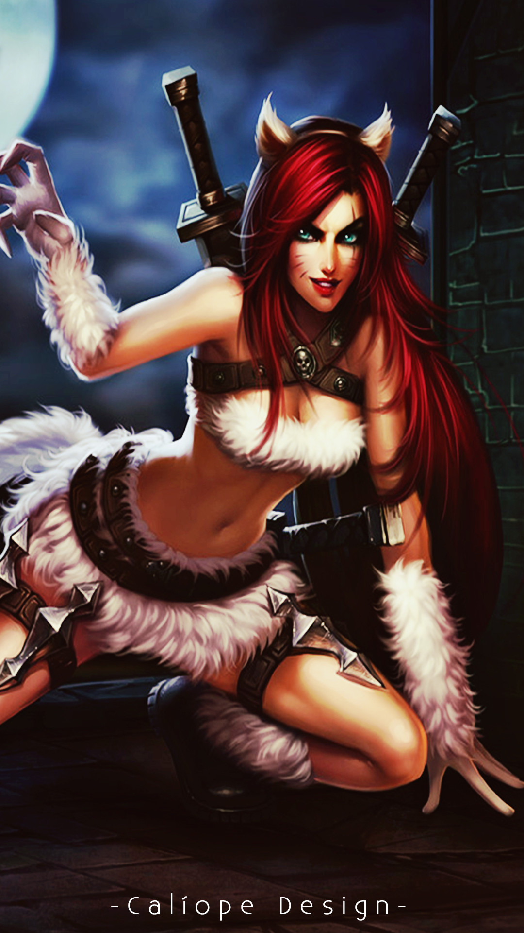 Katarina, Katarina Gattina, League of Legends, Luna, 1080x1920, schermata di blocco iPhone