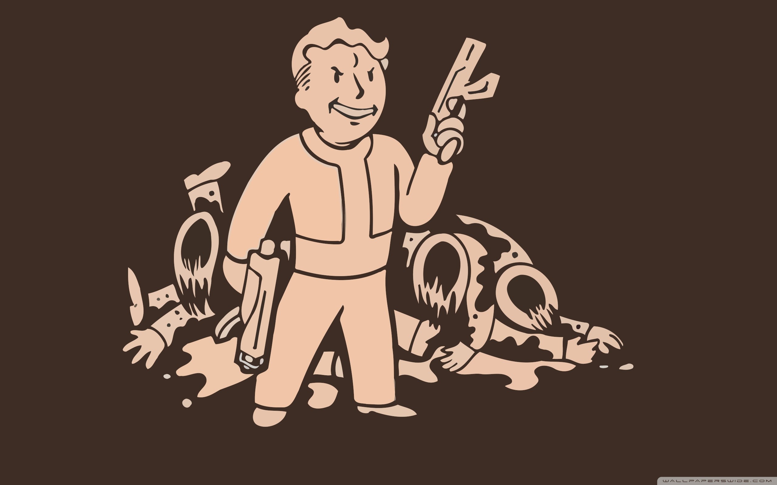 Vault Boy, Fallout, Pistola, Sfondo marrone, 2K, wallpaper per computer