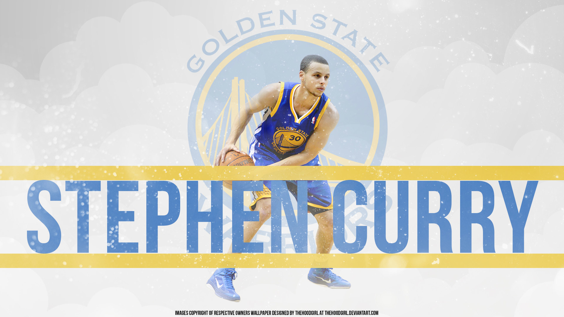 Stephen Curry, Golden State Warriors, Logo Warriors, Bianco e blu, sfondo widescreen Full HD