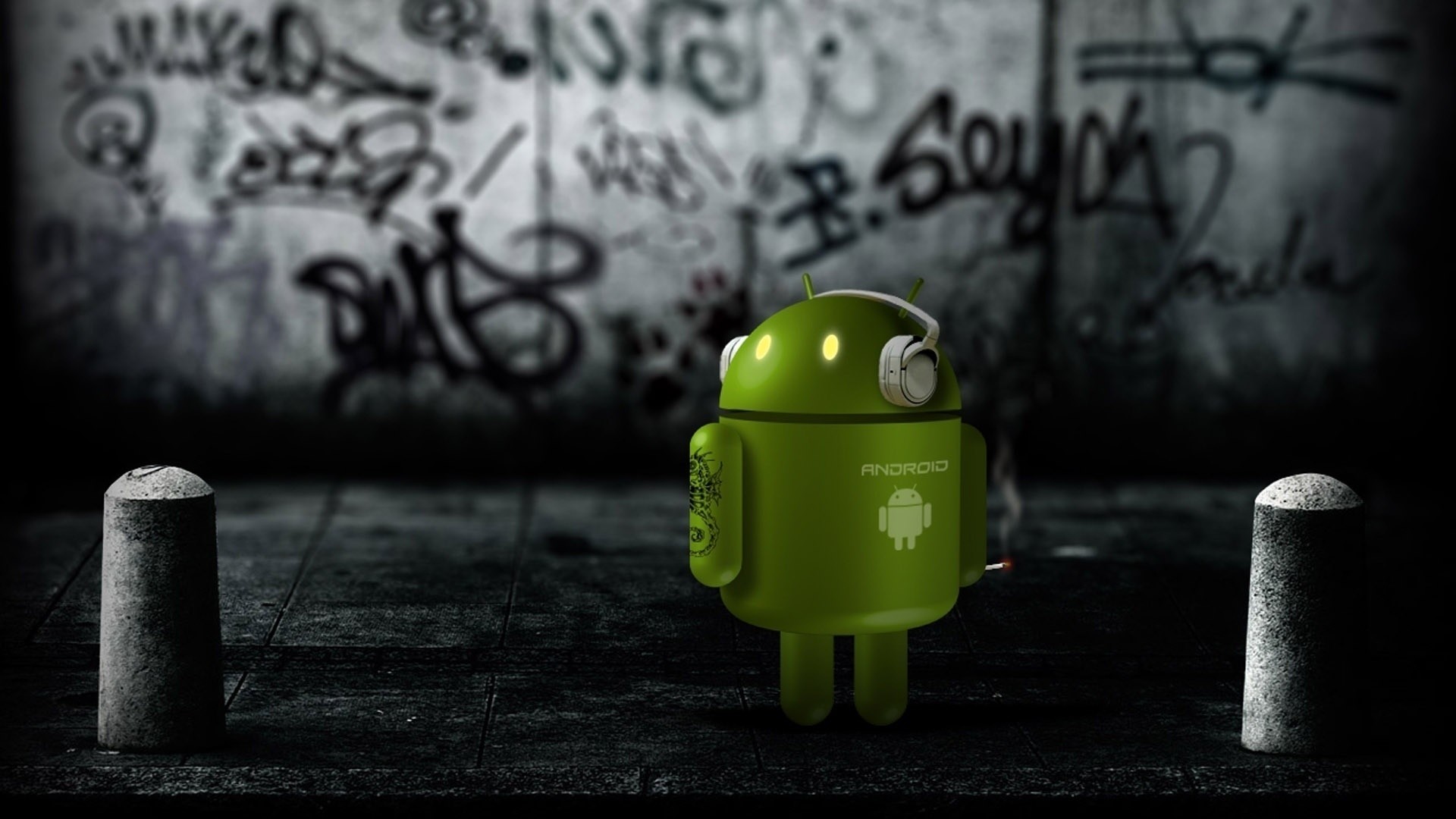 Android, Bugdroid, Graffiti, Strada, 1920x1080, sfondo per PC