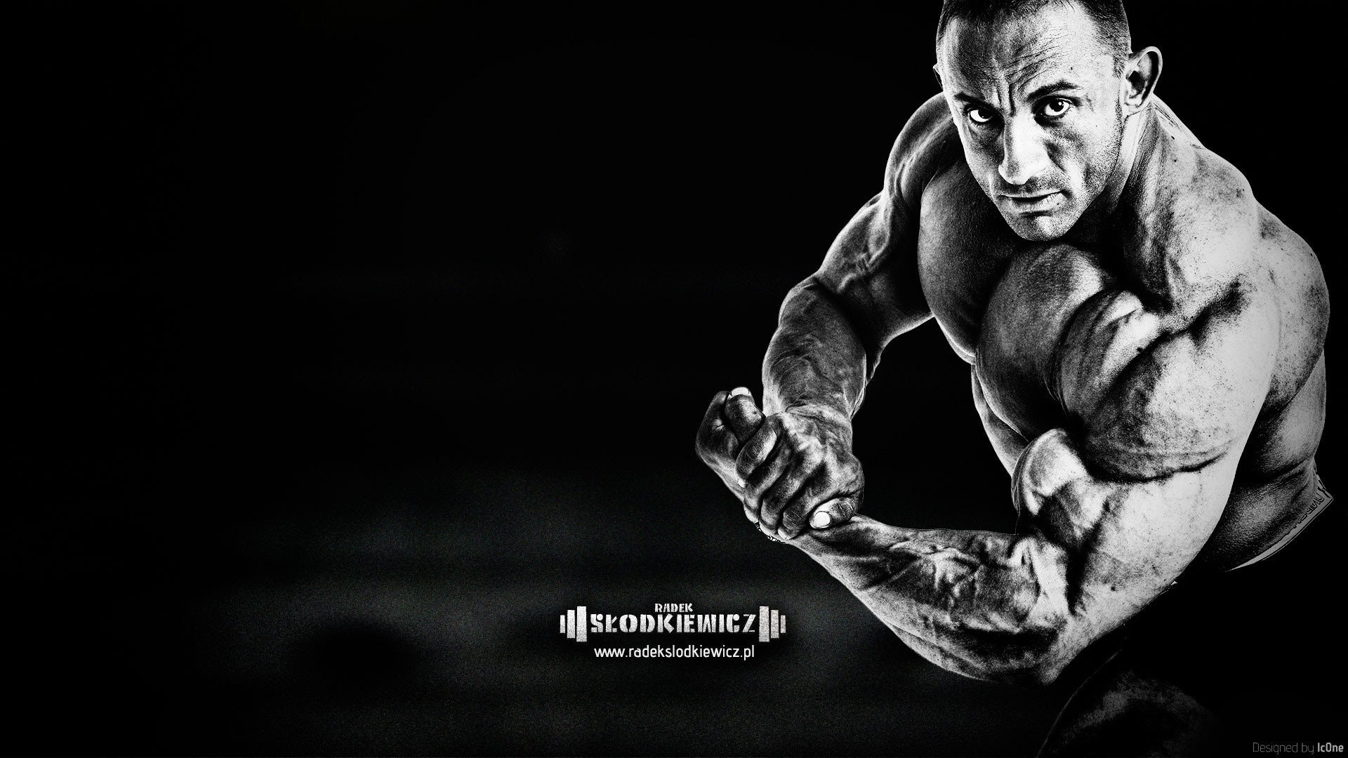 Radoslaw Slodkiewicz, Culturista, Bianco e nero, Sfondo nero, Full HD, wallpaper desktop