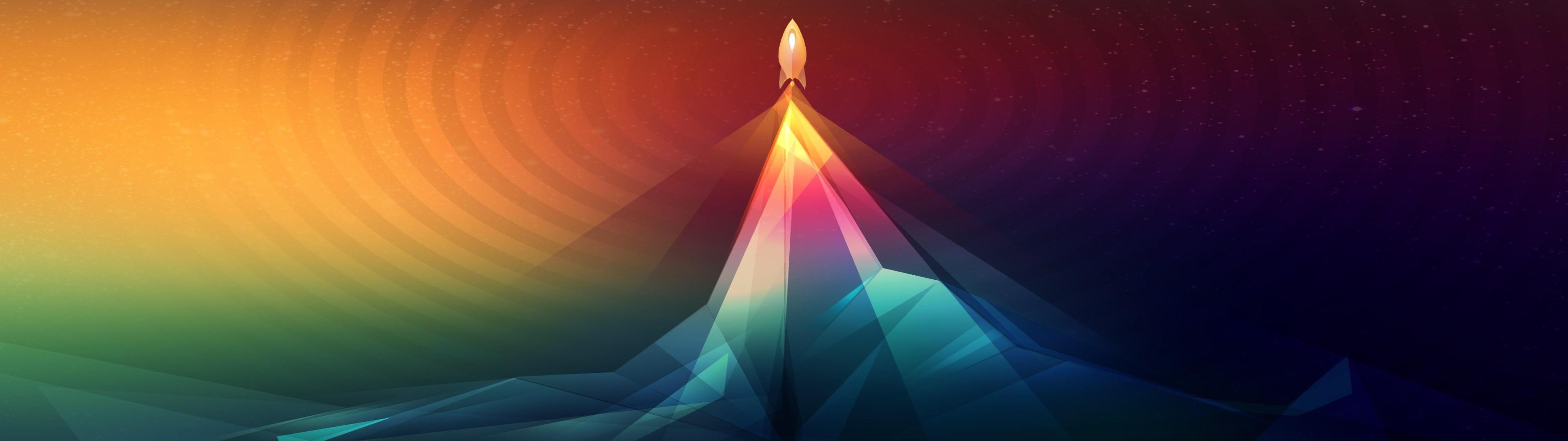 Astratto, Low poly, Arcobaleno, Prisma, Sfumature, 3840x1080, sfondo per PC
