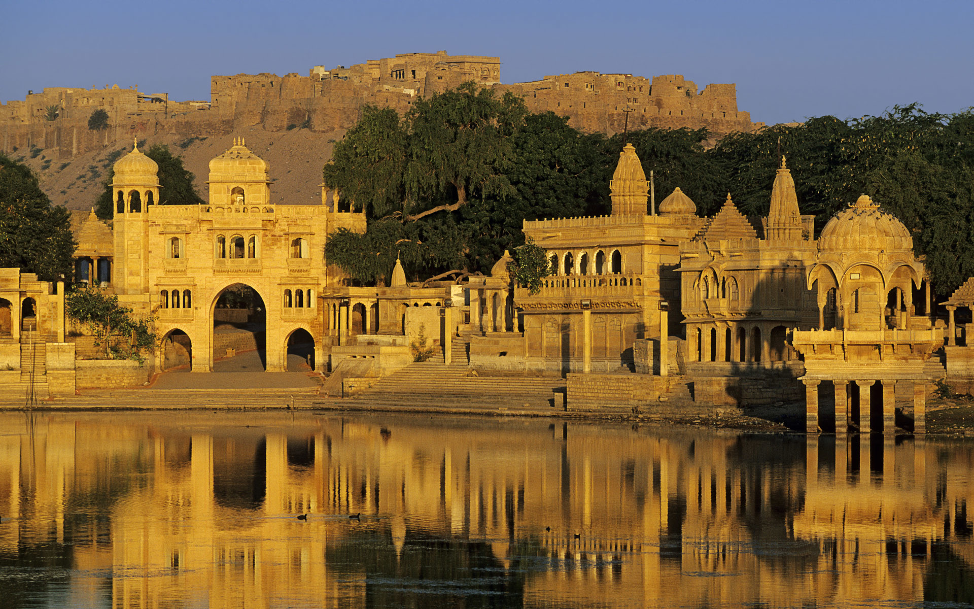 Lago Gadisar, Jaisalmer, India, Riflesso, 1920x1200, sfondo per PC