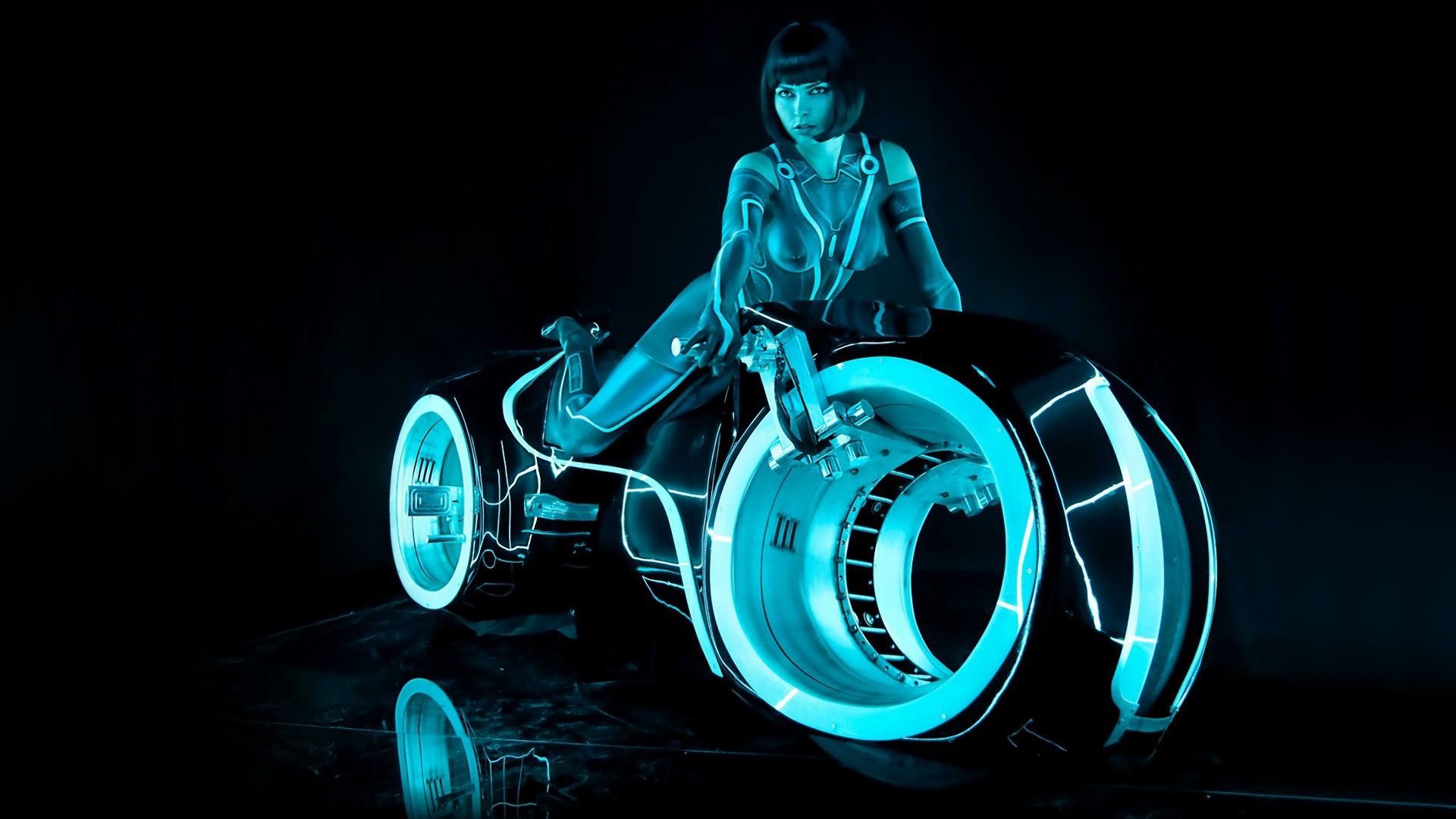 Tron: Legacy, Quorra, Moto luminosa, Neon azzurro, sfondo per il tuo desktop