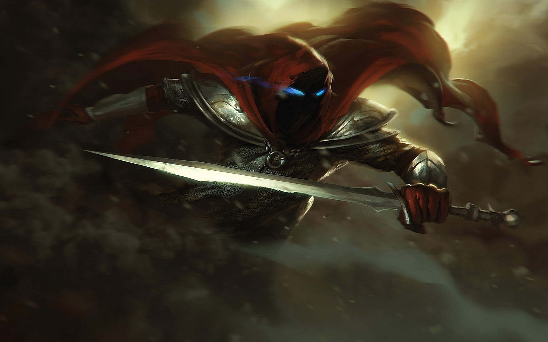 Guerriero incappucciato, Spada, Mantello rosso, Fantasy, 16:10 Full HD, wallpaper widescreen