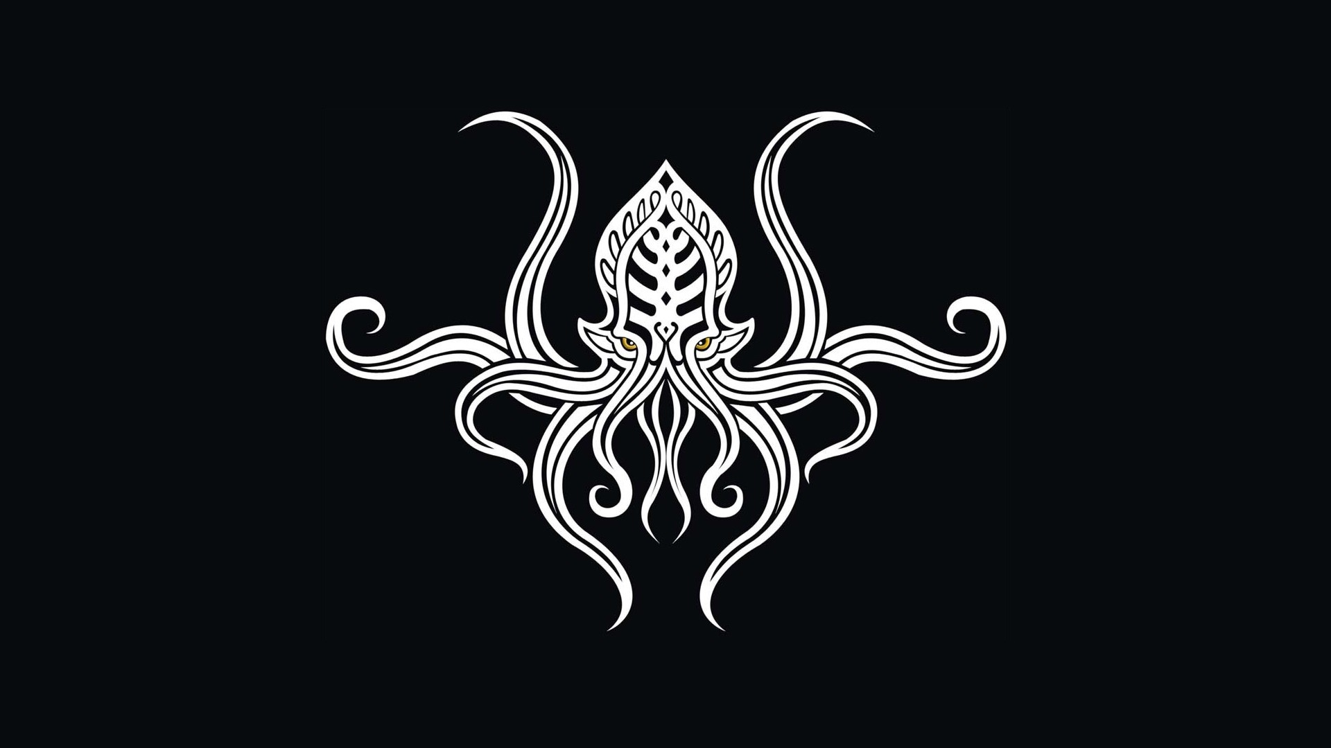 Cthulhu, Simbolo, Bianco, Sfondo nero, Full HD, wallpaper desktop