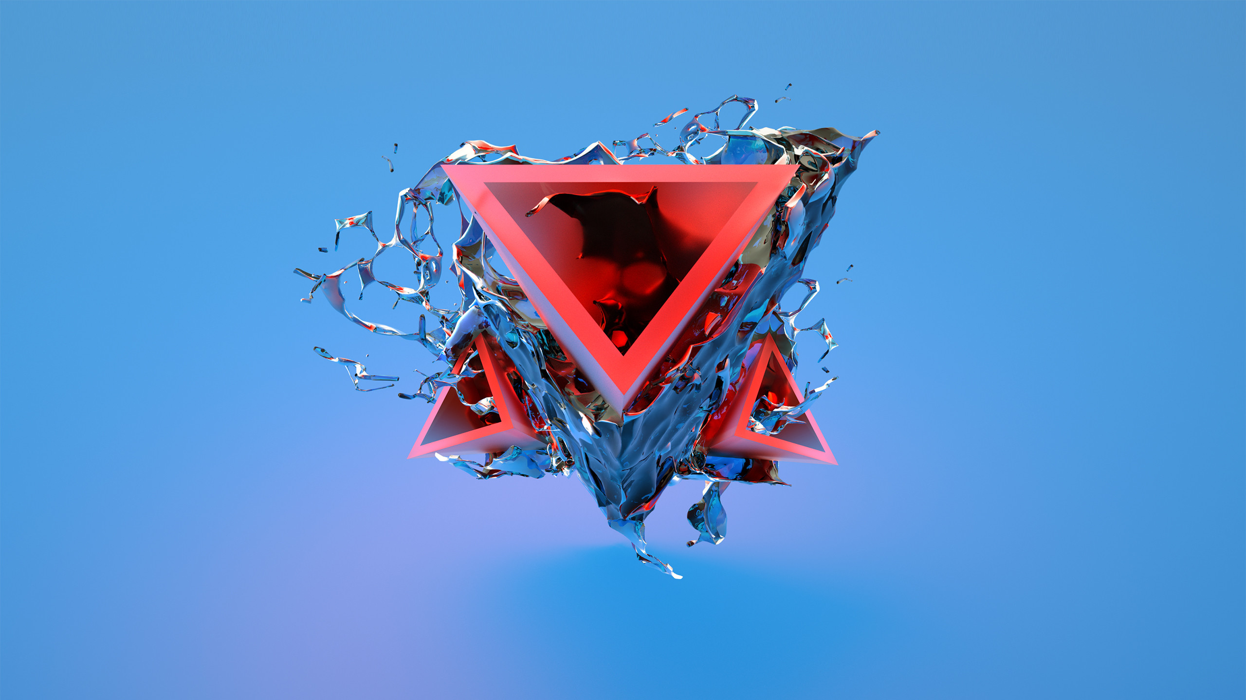 Triangolo, Astratto, Sfondo blu, Rosso, 16:9 2K, wallpaper widescreen