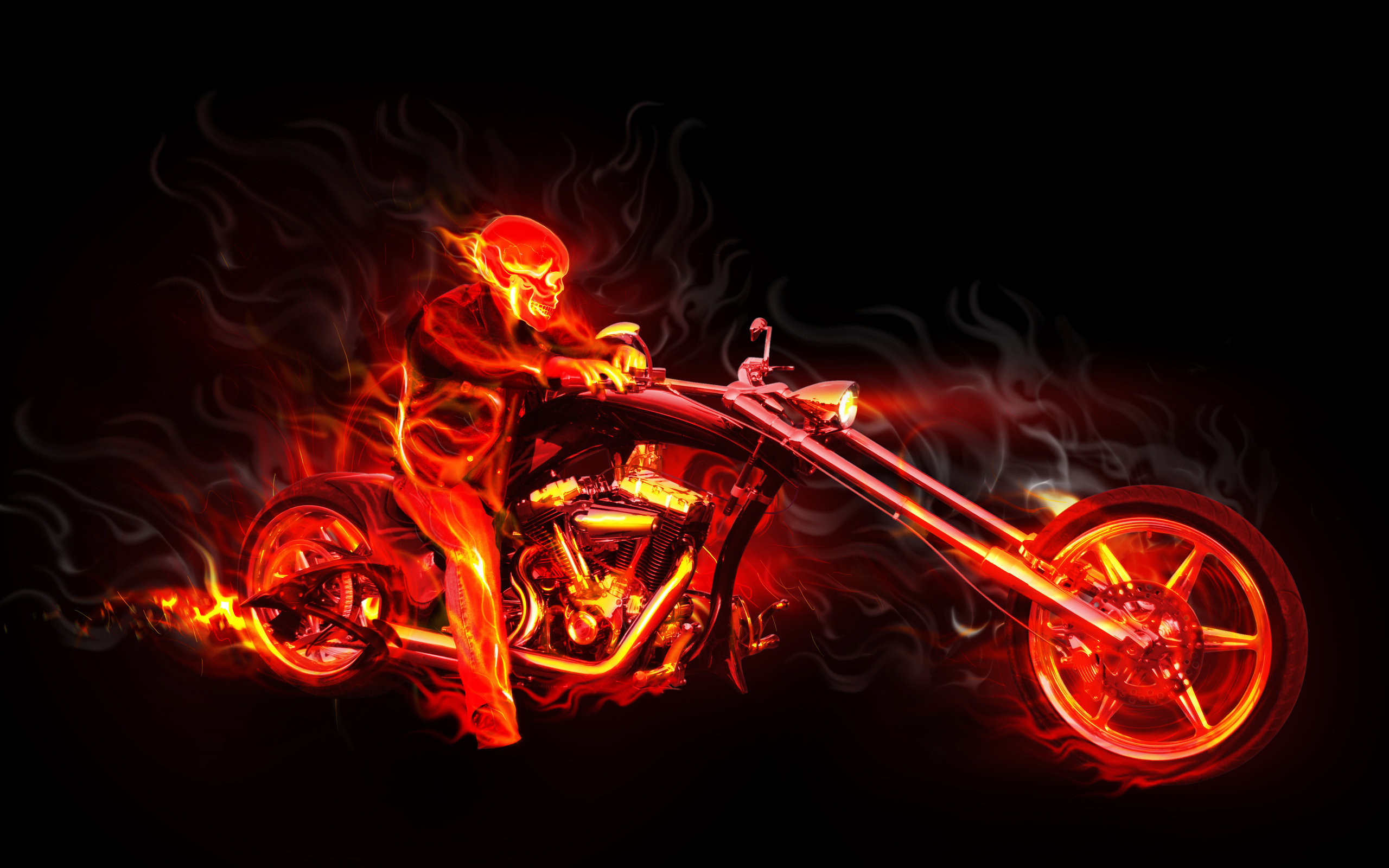 Moto di fuoco, Chopper, Motociclista, Fiamme, 2560x1600, immagine di sfondo