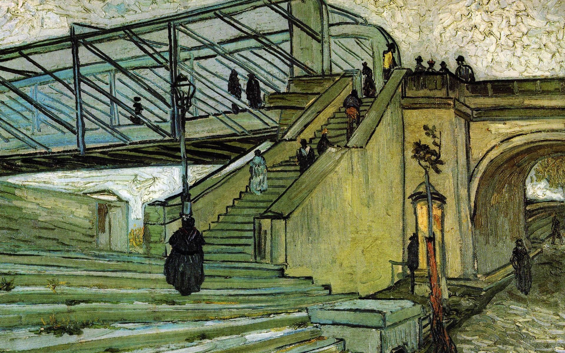 Il ponte di Trinquetaille, Vincent van Gogh, Arles, Scalinata, Pittura a olio, immagine di sfondo