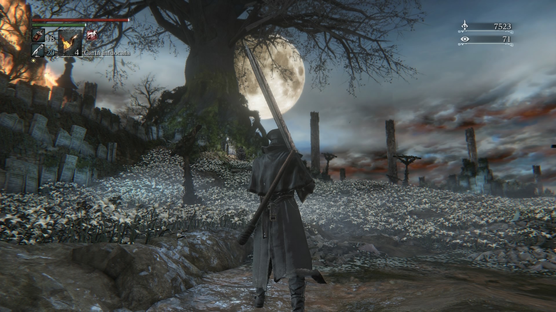 Bloodborne, Cacciatore, Luna piena, Cimitero, 1920x1080, sfondo per PC