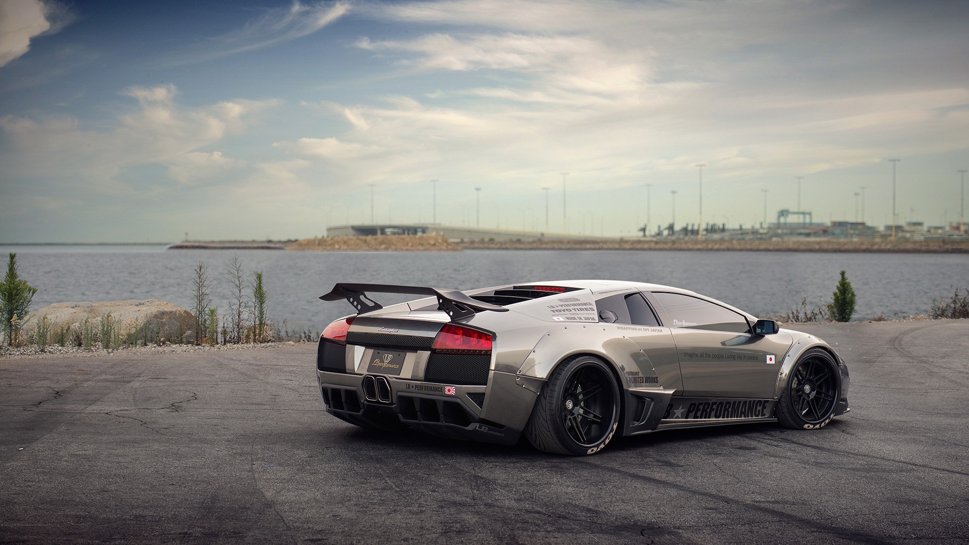 Lamborghini Murciélago, Argento, Alettone, Lungomare, 1920x1080, immagine di sfondo